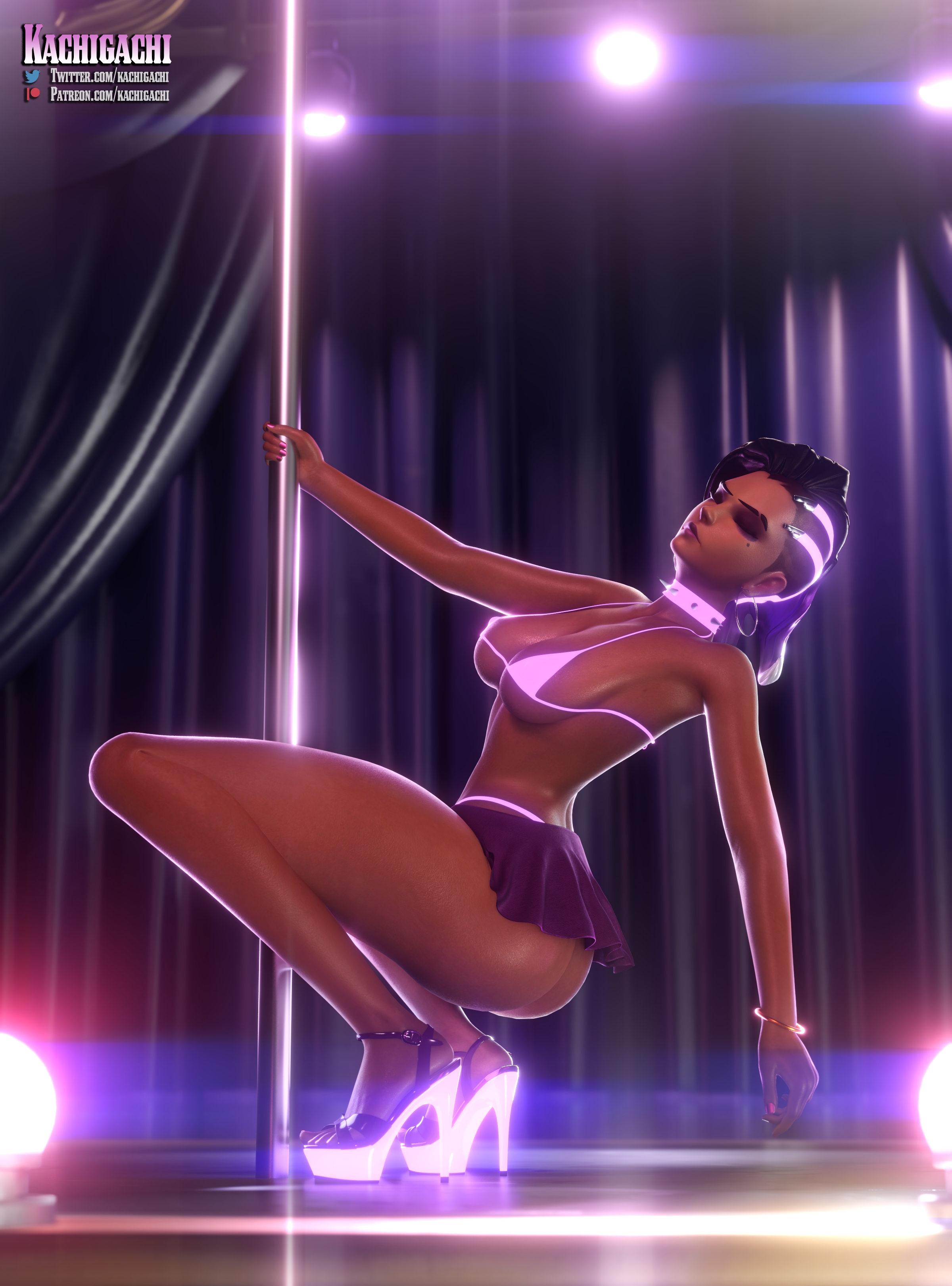 Sombra | Stripper Overwatch Sombra Pole Dance Stripper Panties Thick Thighs High Heels