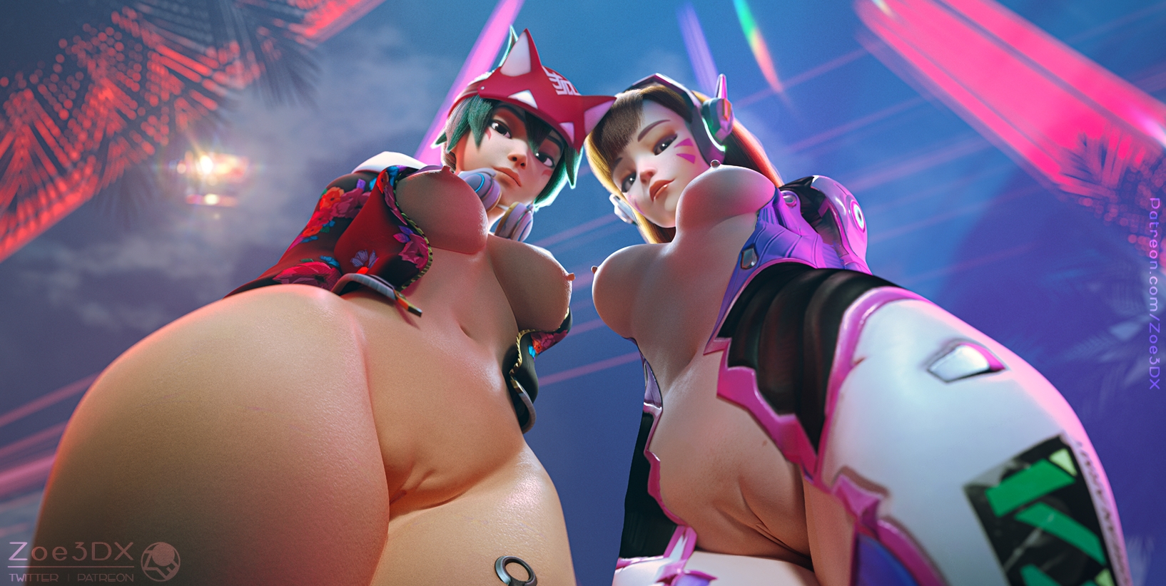 POV: You fell at the beach party! 🎉🌴 Overwatch Dva (overwatch) D.va Kiriko Looking At Viewer Nipples Thick Thighs Tits Natural Boobs Natural Tits Pov Standing Pinup