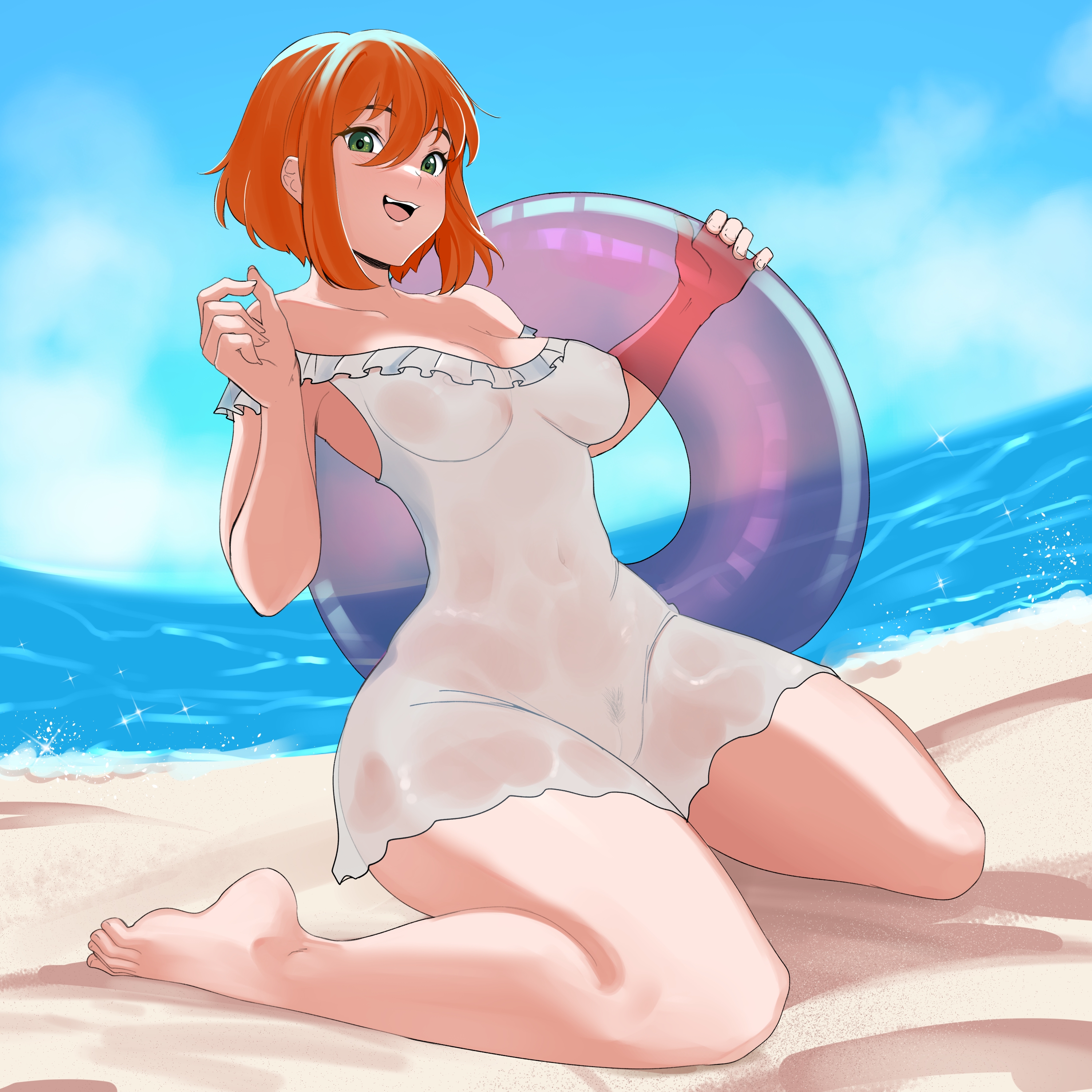 Limited time A House in the Rift artbook Original A House In The Rift Caitlyn Original Character Summer Sunbathing Popsicle Beach Sea Sand Hot Red head Red Hair Sexy Redhead Lingerie See Through Green Eyes