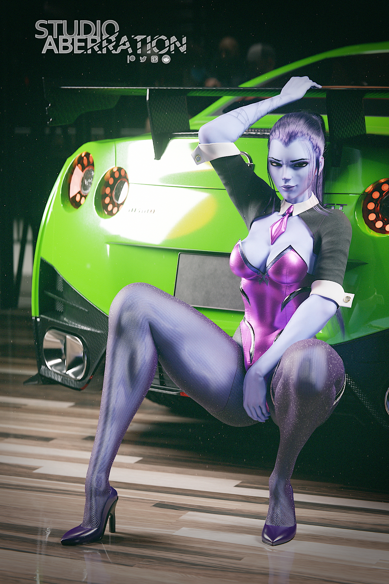 Widowmaker Carshow Bunny -Full Set- Widowmaker Overwatch Ass Thick Thighs Nylon Stockings Pantyhose Bunny Legs Spread Legs High Heels 3