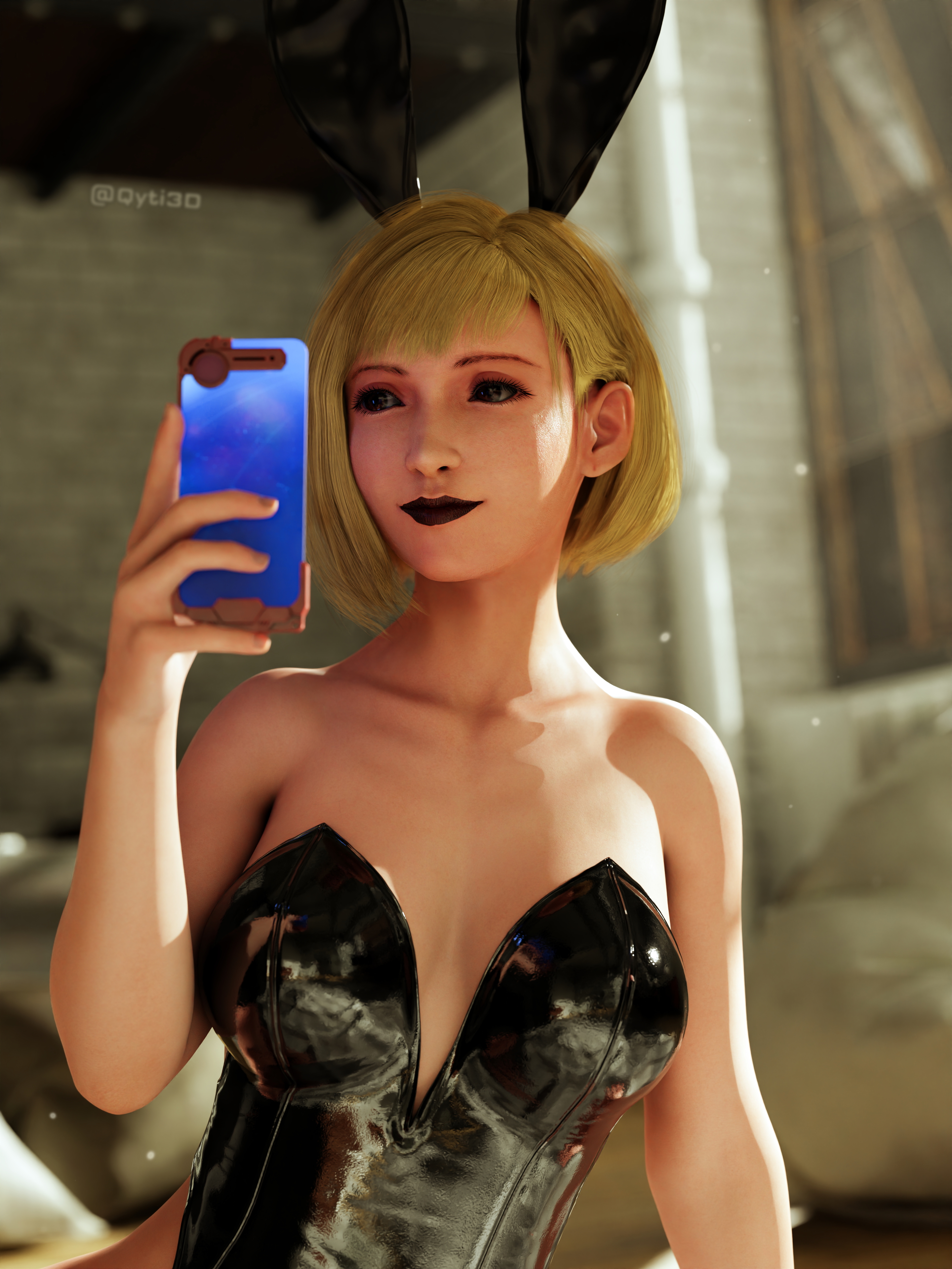 Tifas new look working for Don Corneo Tifa Lockhart Final Fantasy 7 Remake Final Fantasy 1girl Solo Clothed Selfie Latex