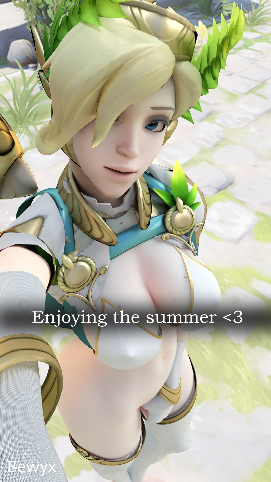 Enjoying the summer Mercy Overwatch 3d Porn Nude Solo Half Naked Nipples