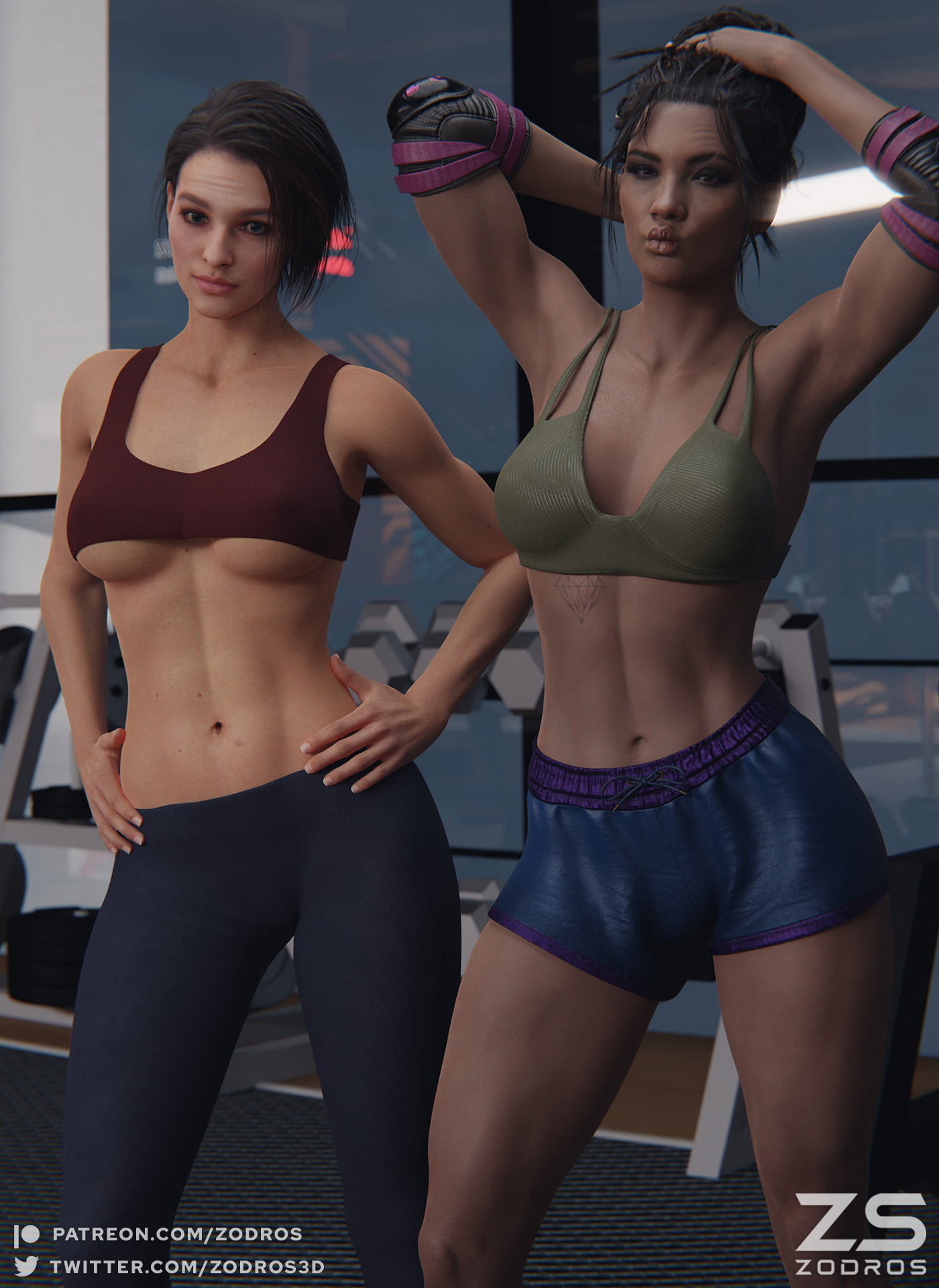 JILL AND PANAM AT THE GYM Jill Valentine Panam Palmer Resident Evil Cyberpunk2077 3d Porn