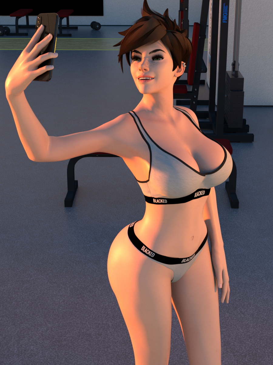 Little Workout before the Main Workout Overwatch Tracer Bbc Interracial Posing Gym Selfie Blacked 5