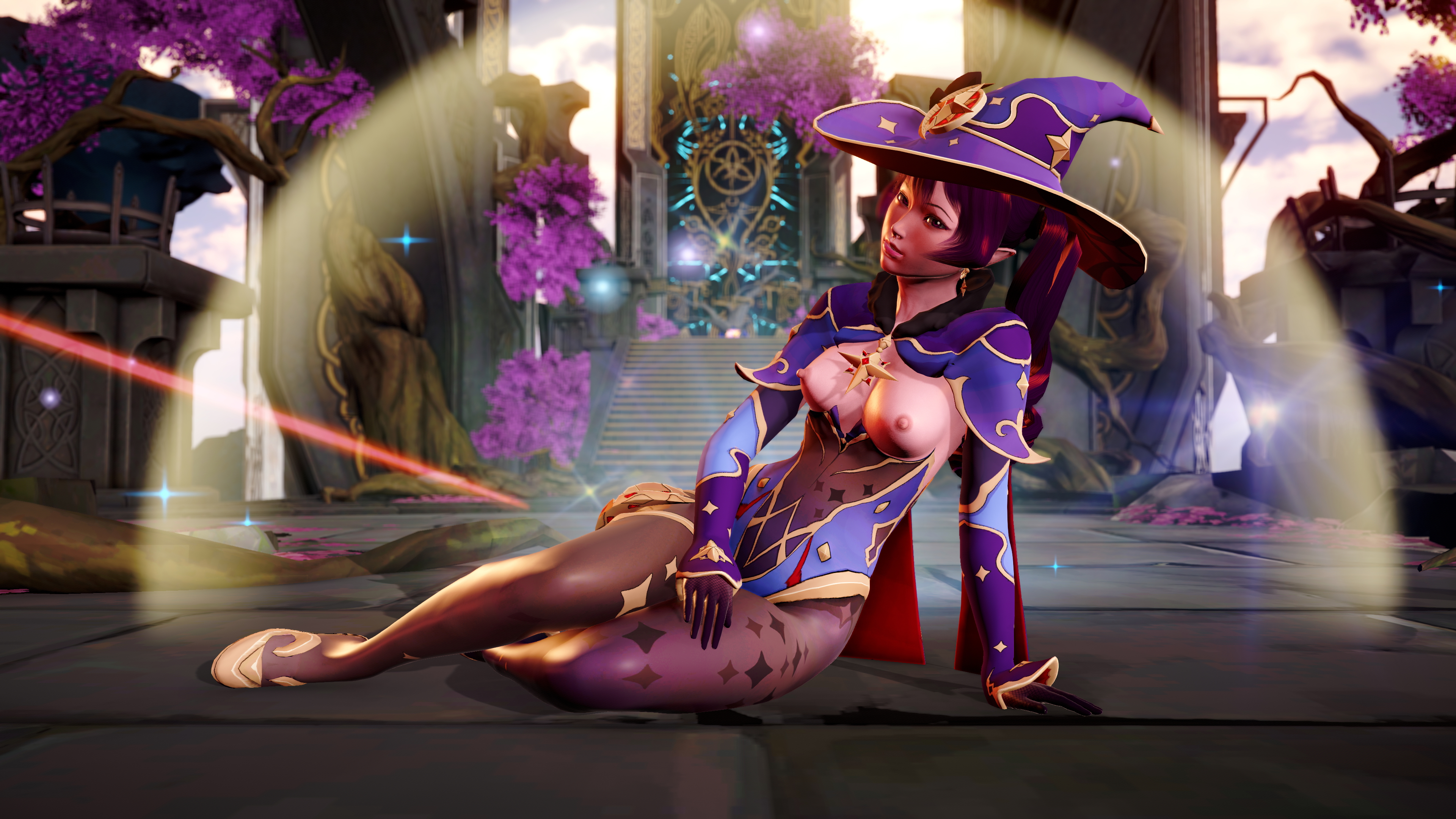 Azraesha cosplaying Mona Original A House In The Rift Azraesha Mona Genshin Impact Original Character Videogame Video Games Visual Novel 3d Porn 3d Girl 3dnsfw Female Focus Succubus Tits Breasts Boobs Cosplay Fanart