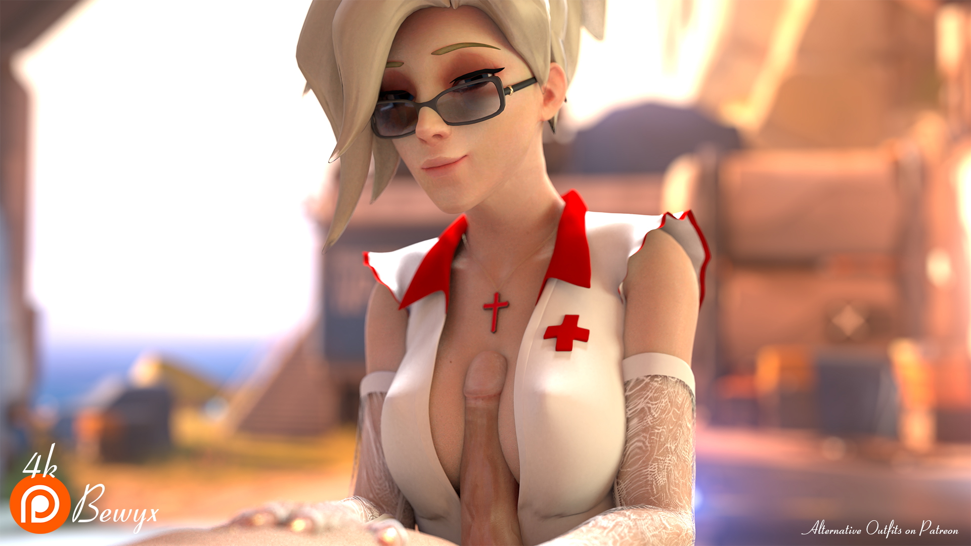 Nurse Mercy boobs massage Mercy Overwatch 3d Porn Nurse Boobsjob Masturbating Sexy Glasses Outdoor Sex 3