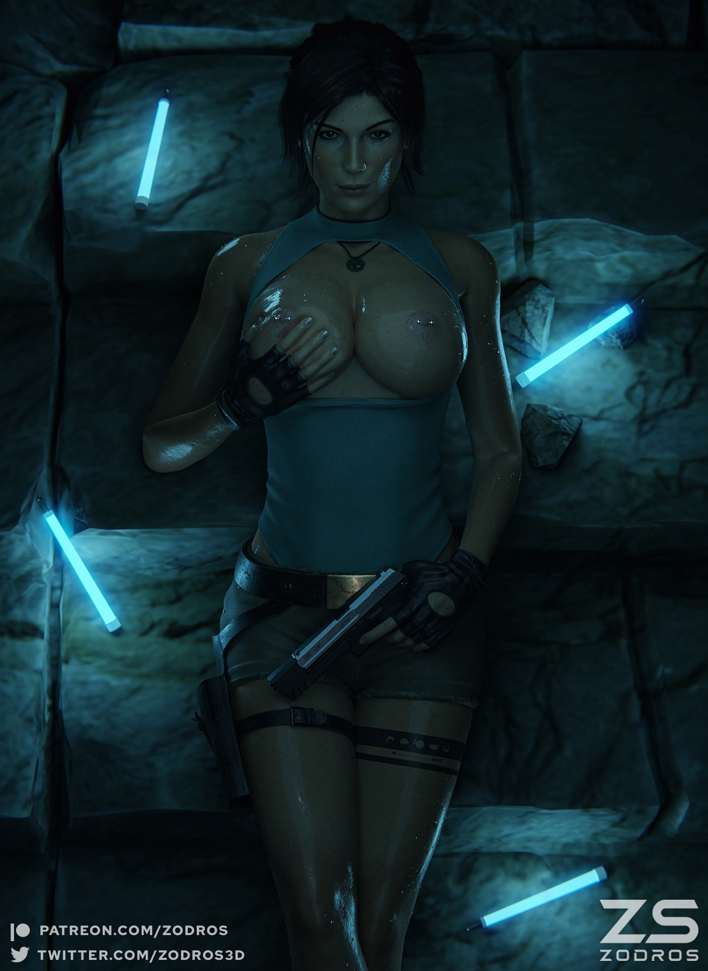 TOMB RAIDER - LARA LYING ON THE CAVE Lara Croft Tomb Raider 3d Porn Big Tits Nipple Piercing 2