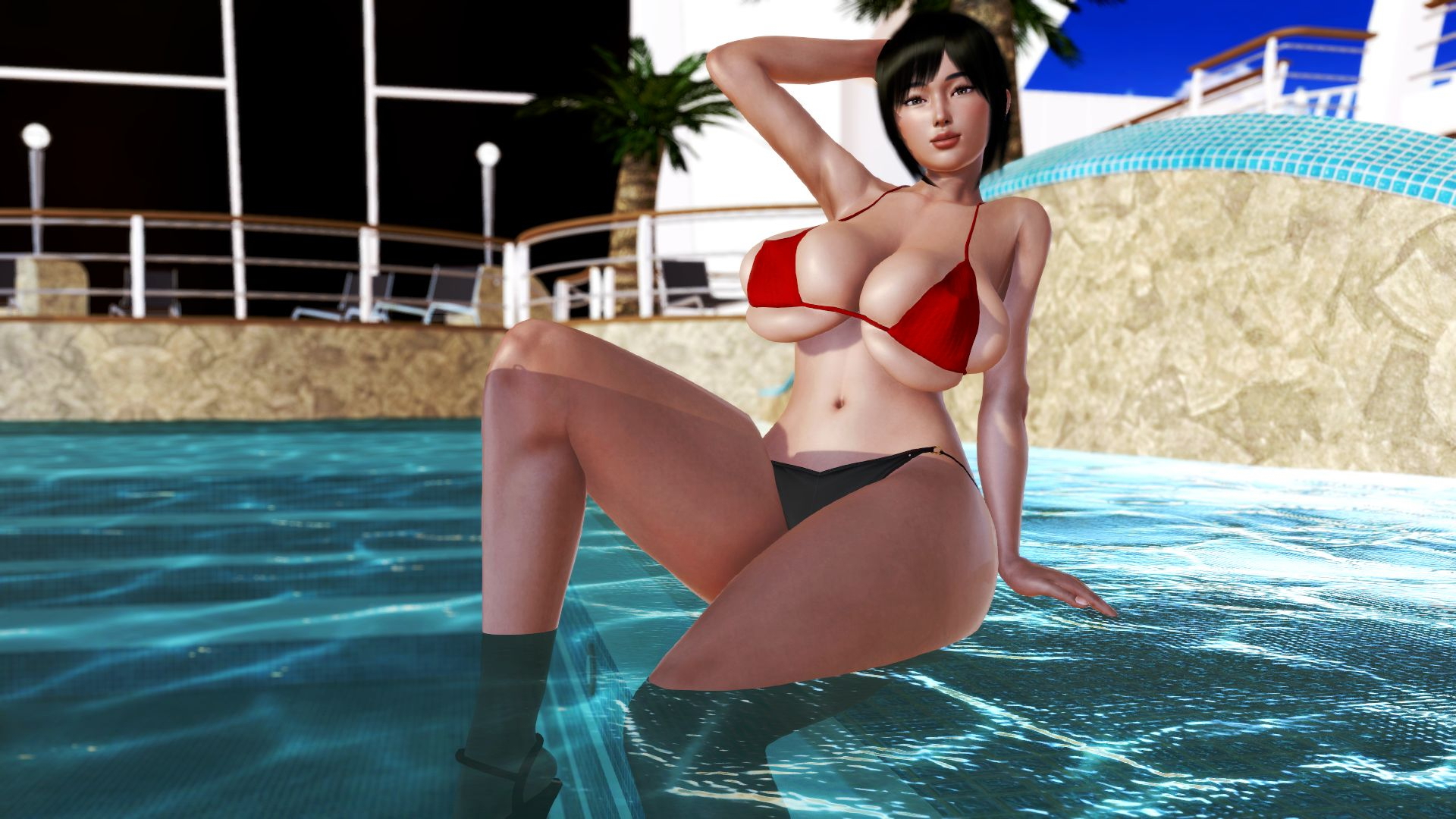 Leah s Bikini Shoot Leah Honey Select Hypnosis Adult Games Bikini Red Bikini Big Tits Big boobs Big Breasts Breast Expansion