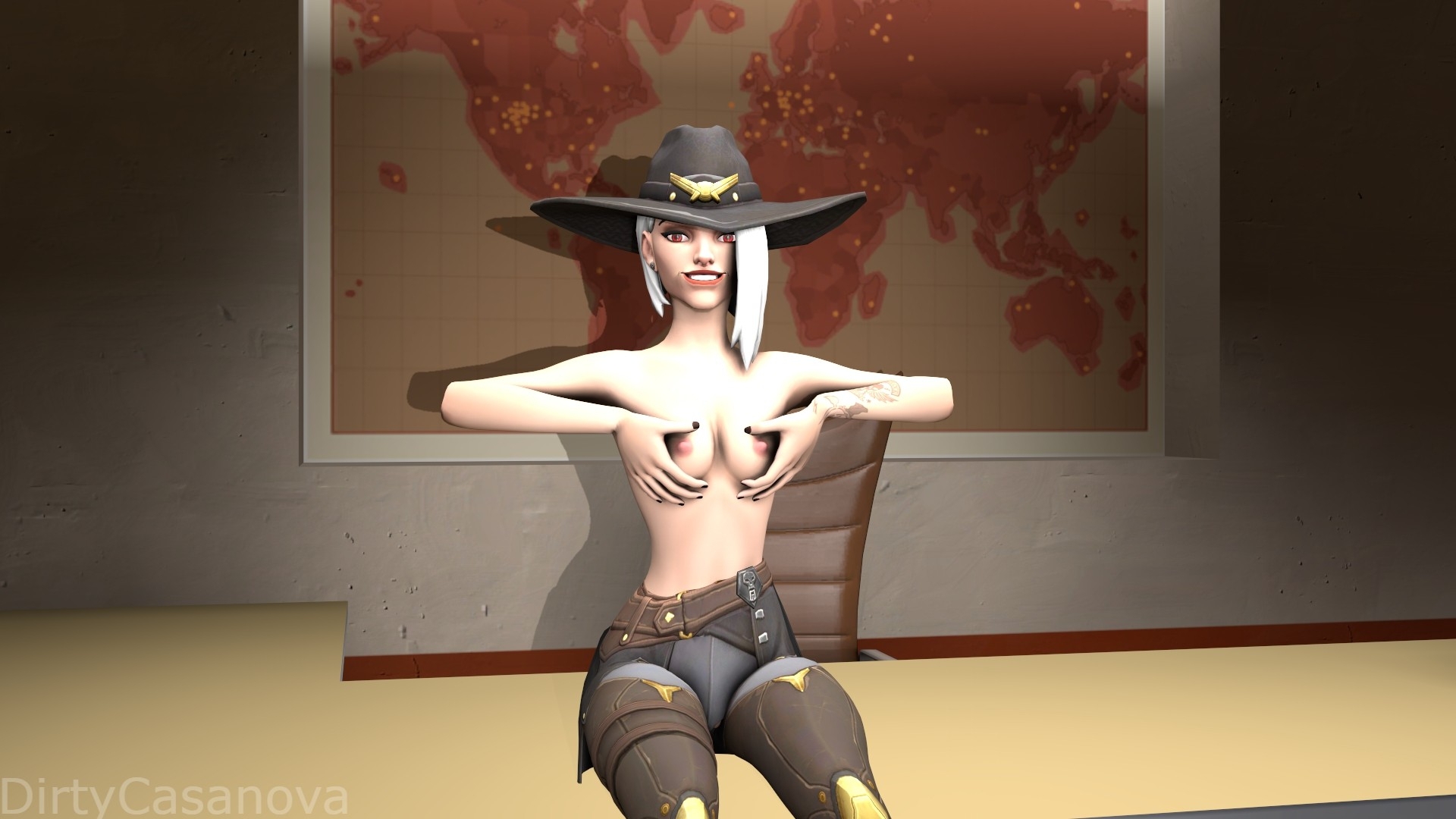 Ashe shows off what shes got Ashe Overwatch Grab Boobs Female