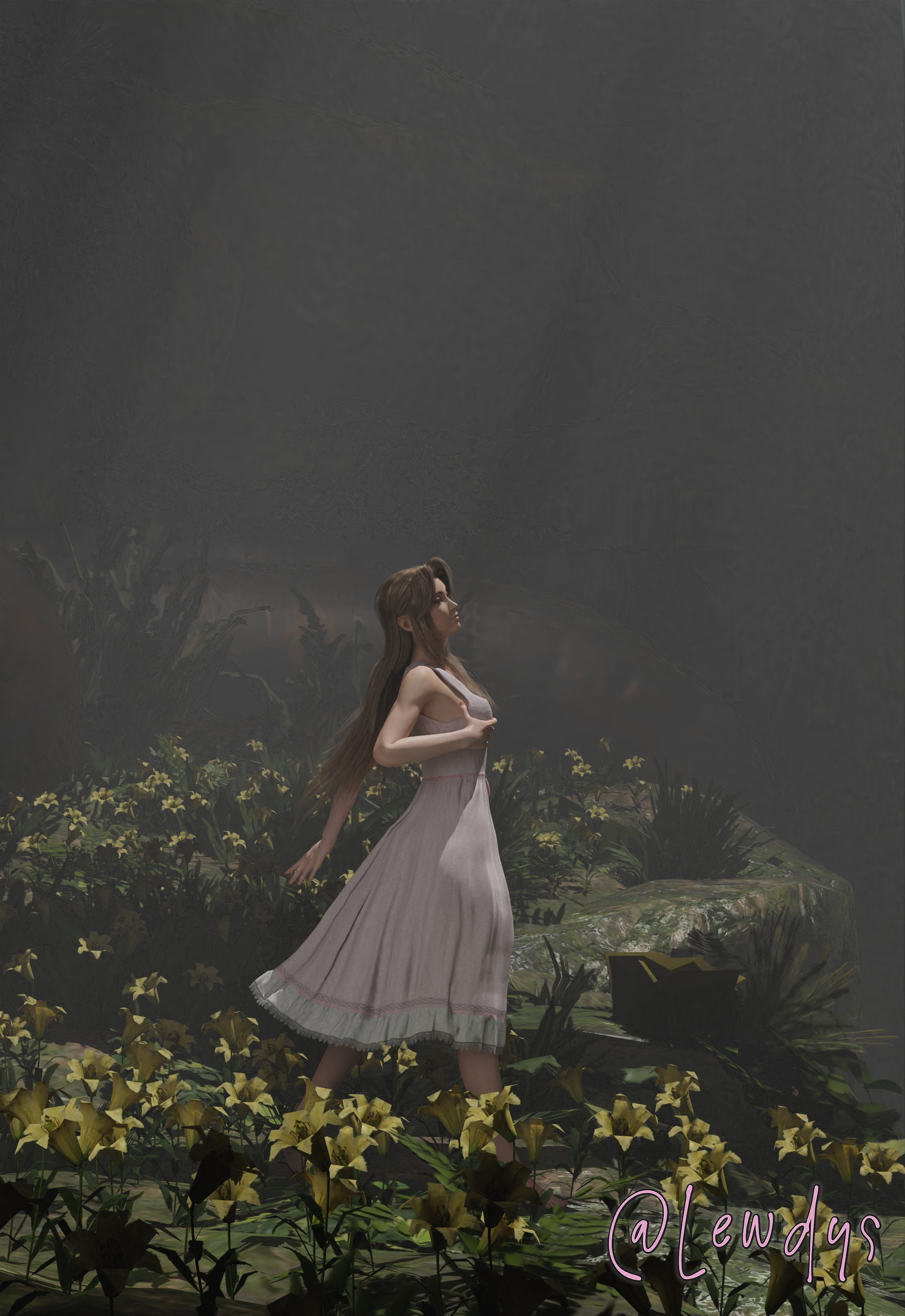 Aerith taking a stroll in the lily patch Final Fantasy Final Fantasy 7 Aerith Gainsborough Nude Rule34