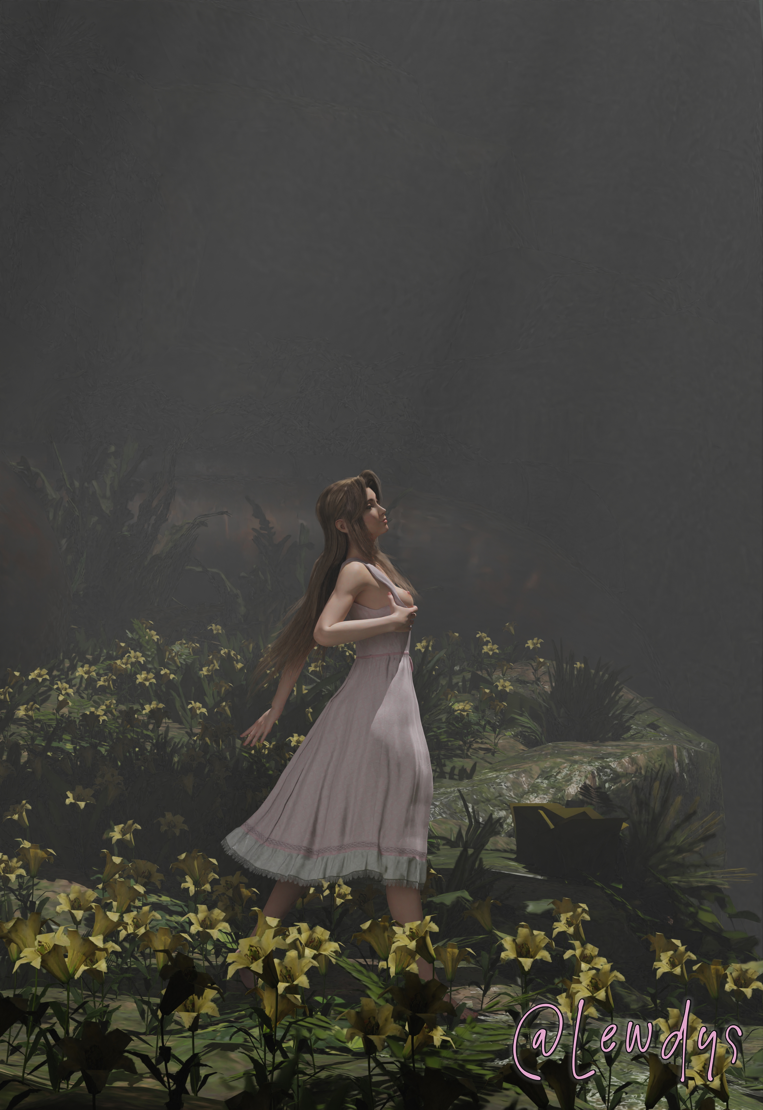 Aerith taking a stroll in the lily patch Final Fantasy Final Fantasy 7 Aerith Gainsborough Nude Rule34 2