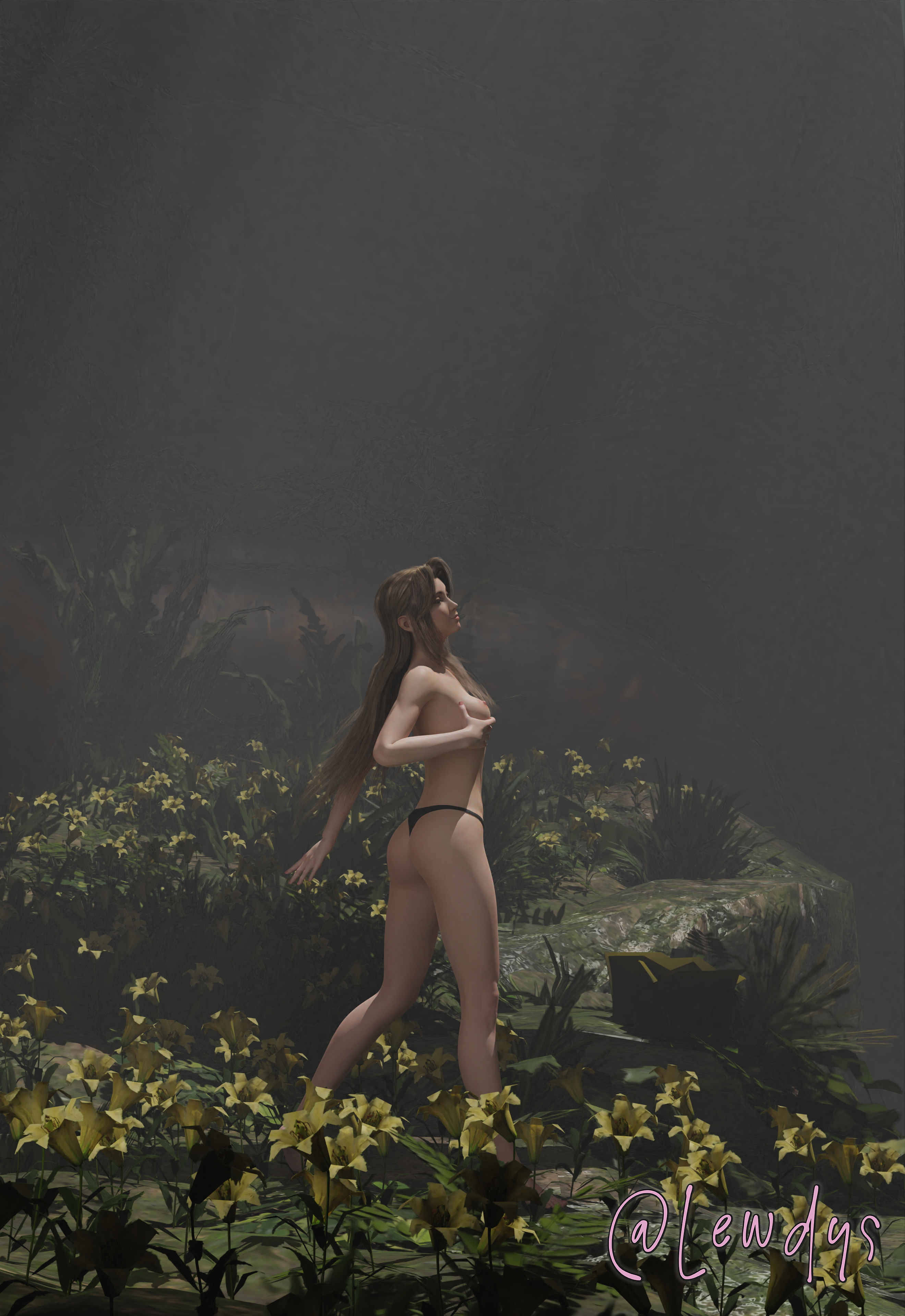 Aerith taking a stroll in the lily patch Final Fantasy Final Fantasy 7 Aerith Gainsborough Nude Rule34 3