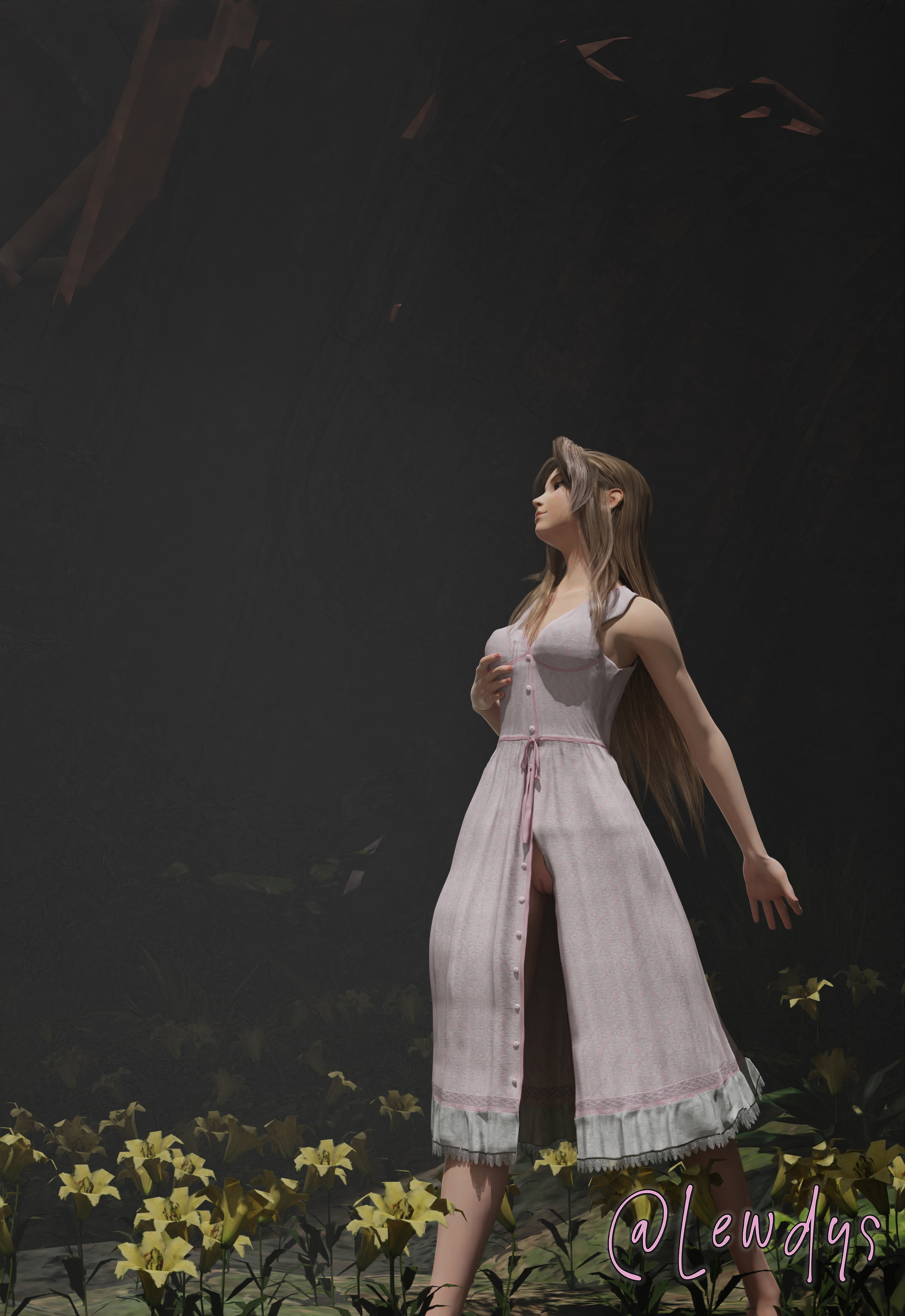 Aerith taking a stroll in the lily patch Final Fantasy Final Fantasy 7 Aerith Gainsborough Nude Rule34 5