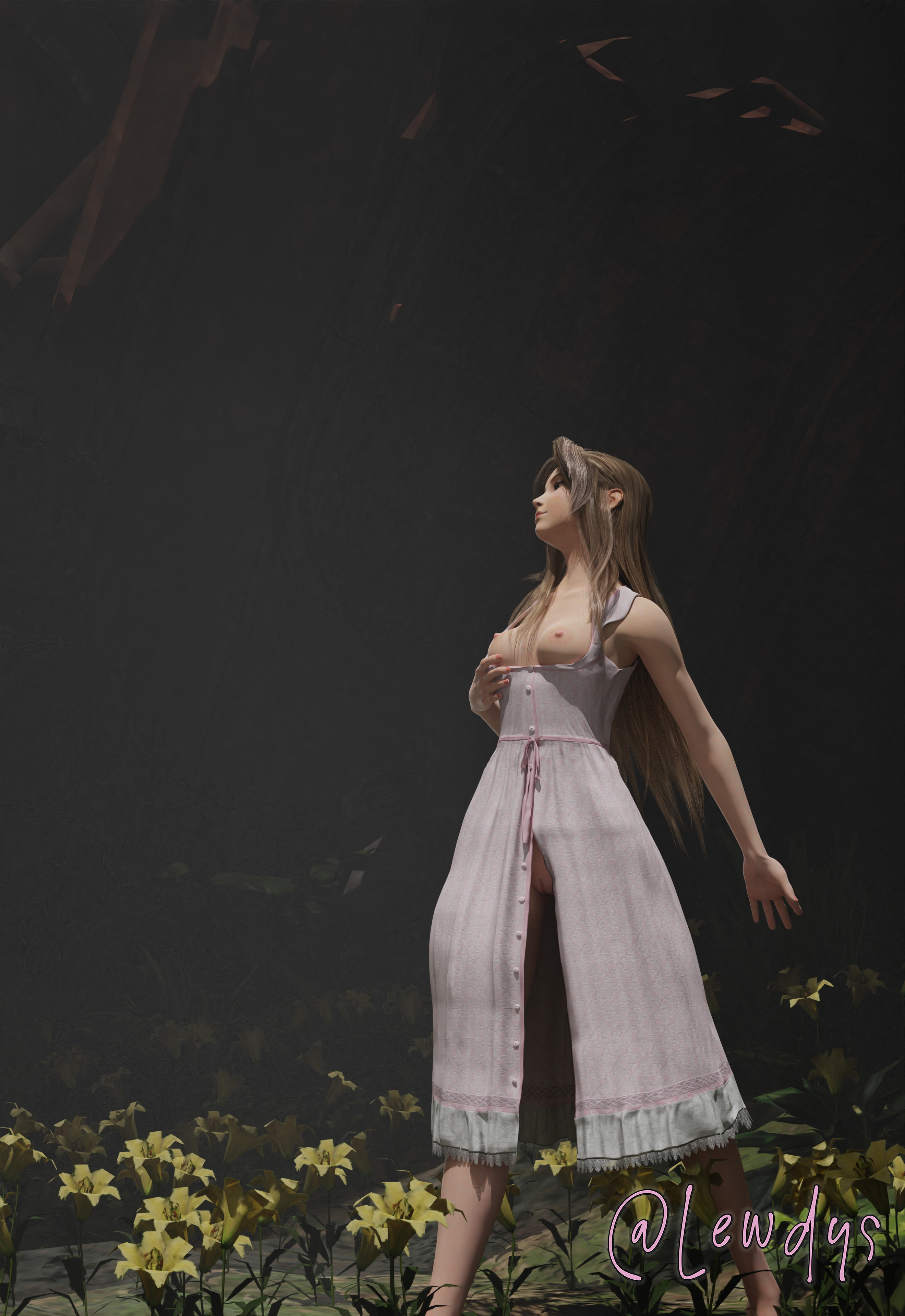 Aerith taking a stroll in the lily patch Final Fantasy Final Fantasy 7 Aerith Gainsborough Nude Rule34 6