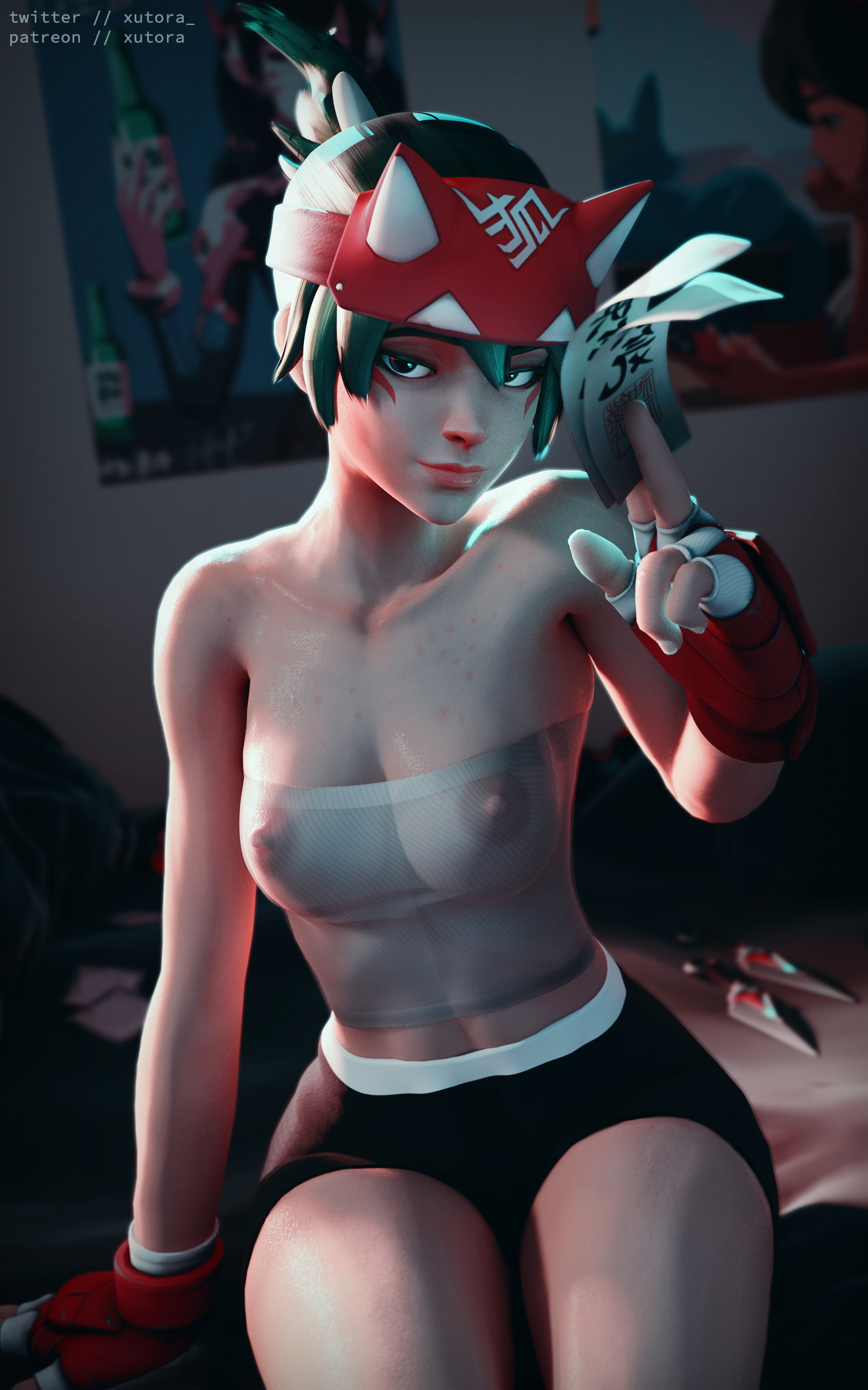 kiriko // sportswear Overwatch Kiriko Pinup Boobs Natural Boobs