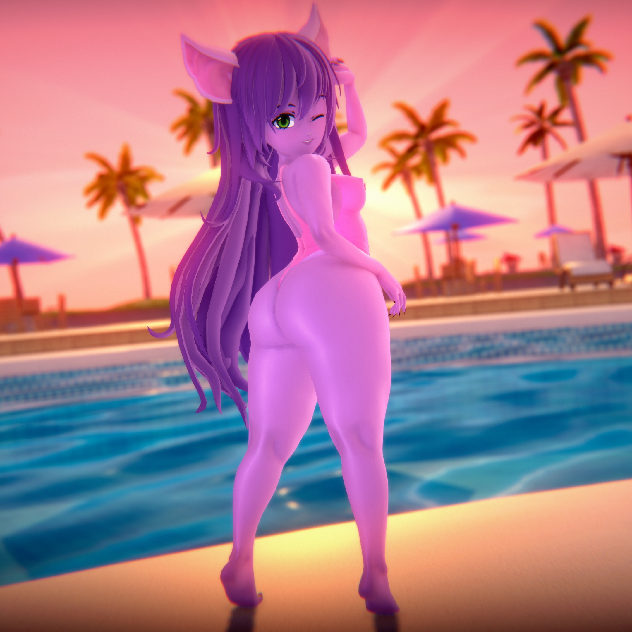 Lulu s New Swimsuit Yordle League Of Legends Shortstack Purple Hair Green Eyes Ass 1girl Leotard Swimsuit Thick Thighs Erect Nipples Non-nude