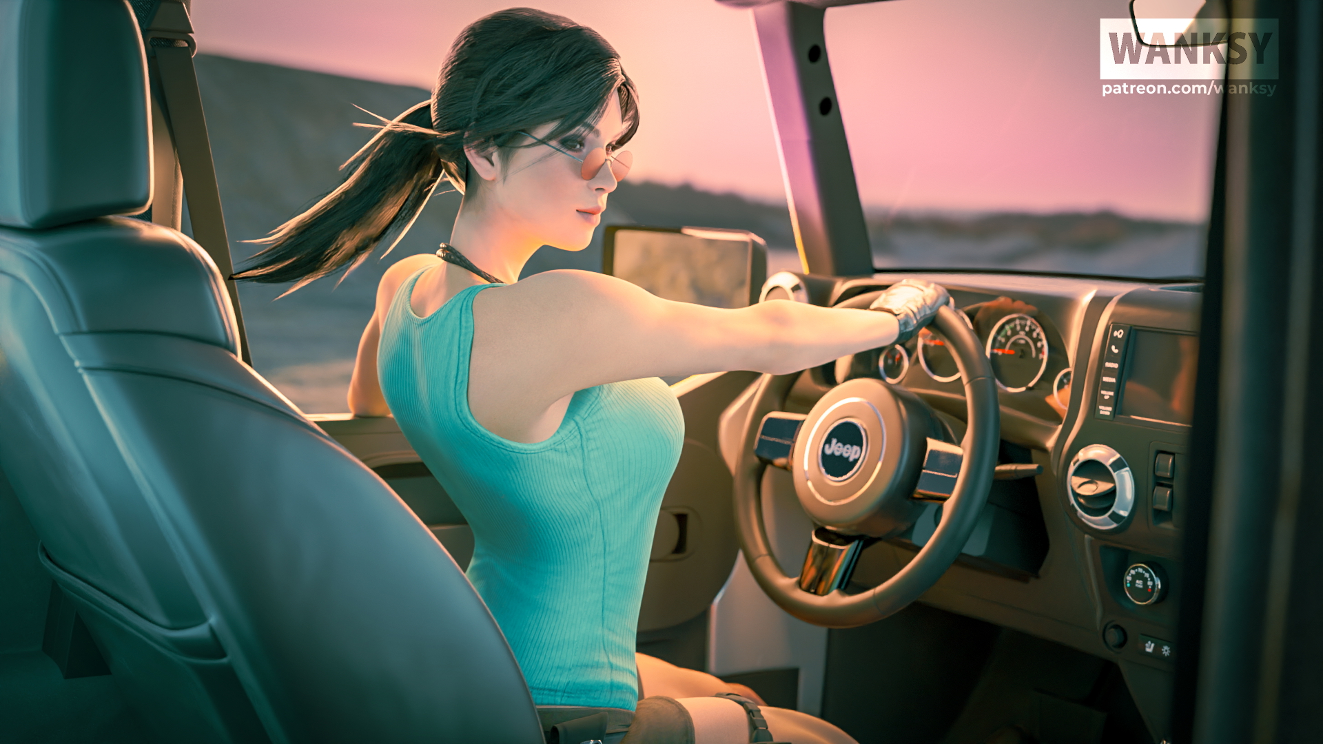 Lara goes offroad Lara Croft Tomb Raider Big boobs Brunette Ponytail 2