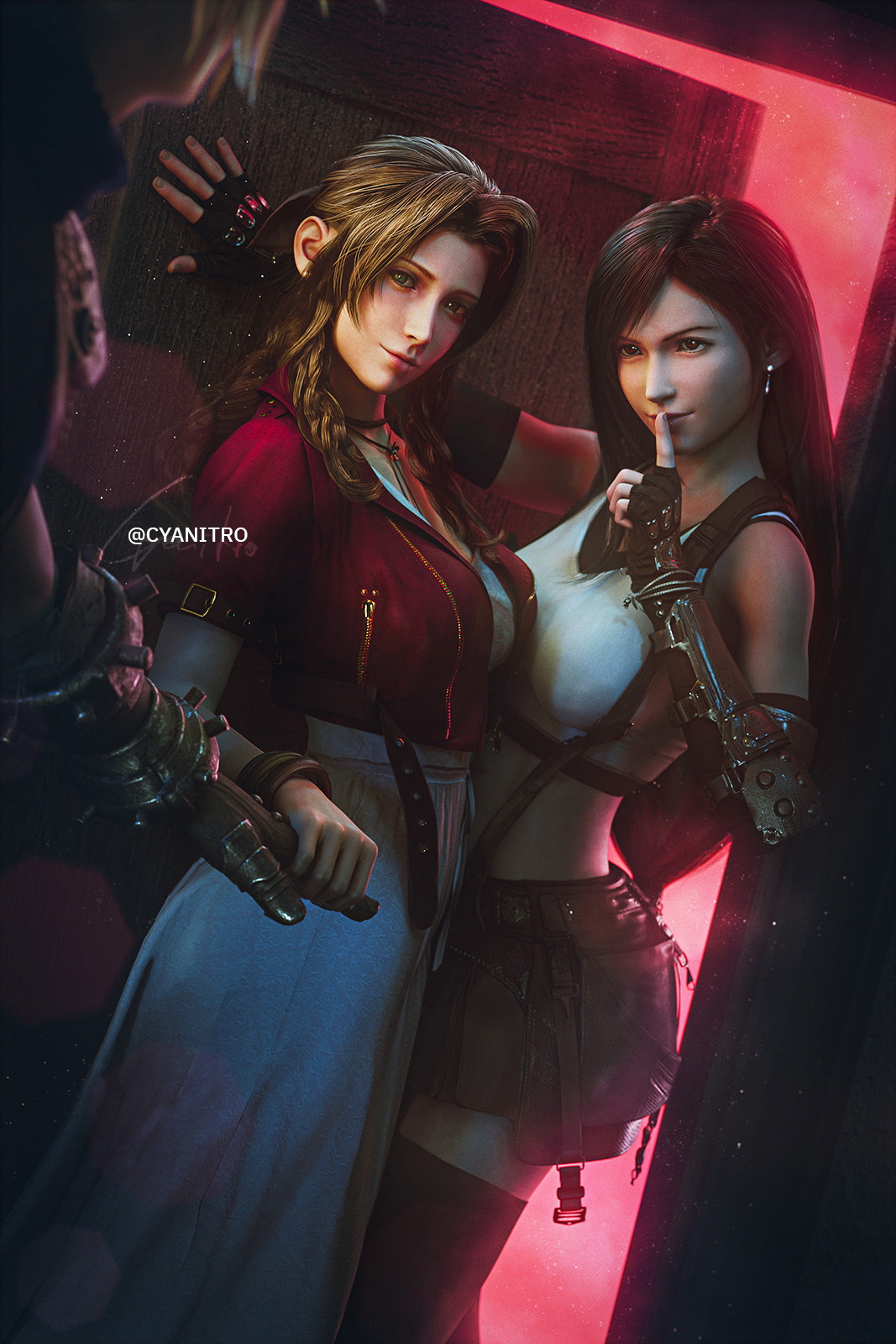 Invitation to Cloud ( Aerith | Tifa | FF7 )  Final Fantasy Final Fantasy 7 Remake Final Fantasy 7 Final Fantasy VII Ff7r Aerith Gainsborough Tifa Lockhart Tifa Cloud Cloud Strife Threesome Sexy Sexy Lingerie Thigh Highs Fishnet Stockings Boobs Big Tits Big Boobs Ass 2