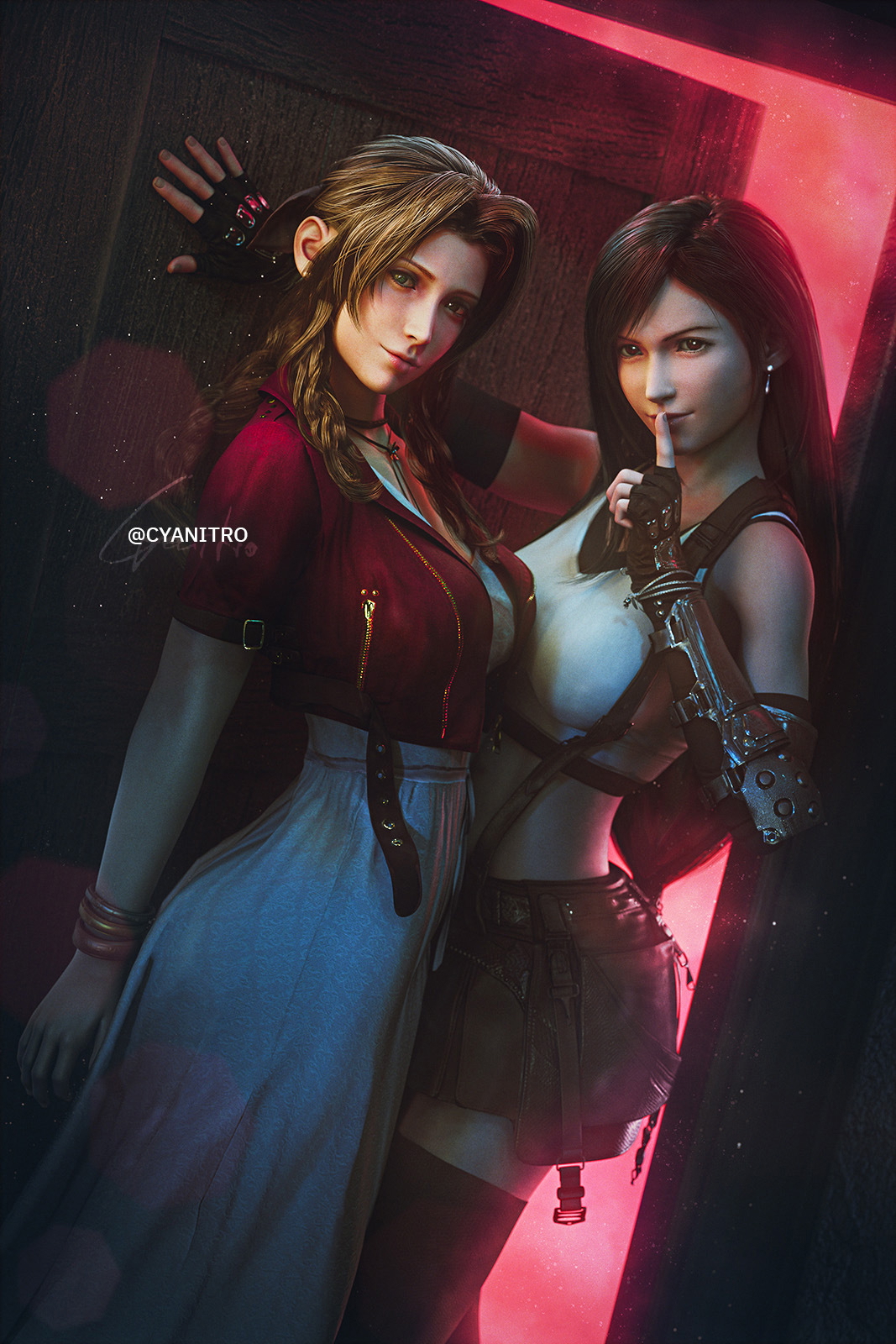 Invitation to Cloud ( Aerith | Tifa | FF7 )  Final Fantasy Final Fantasy 7 Remake Final Fantasy 7 Final Fantasy VII Ff7r Aerith Gainsborough Tifa Lockhart Tifa Cloud Cloud Strife Threesome Sexy Sexy Lingerie Thigh Highs Fishnet Stockings Boobs Big Tits Big Boobs Ass 6