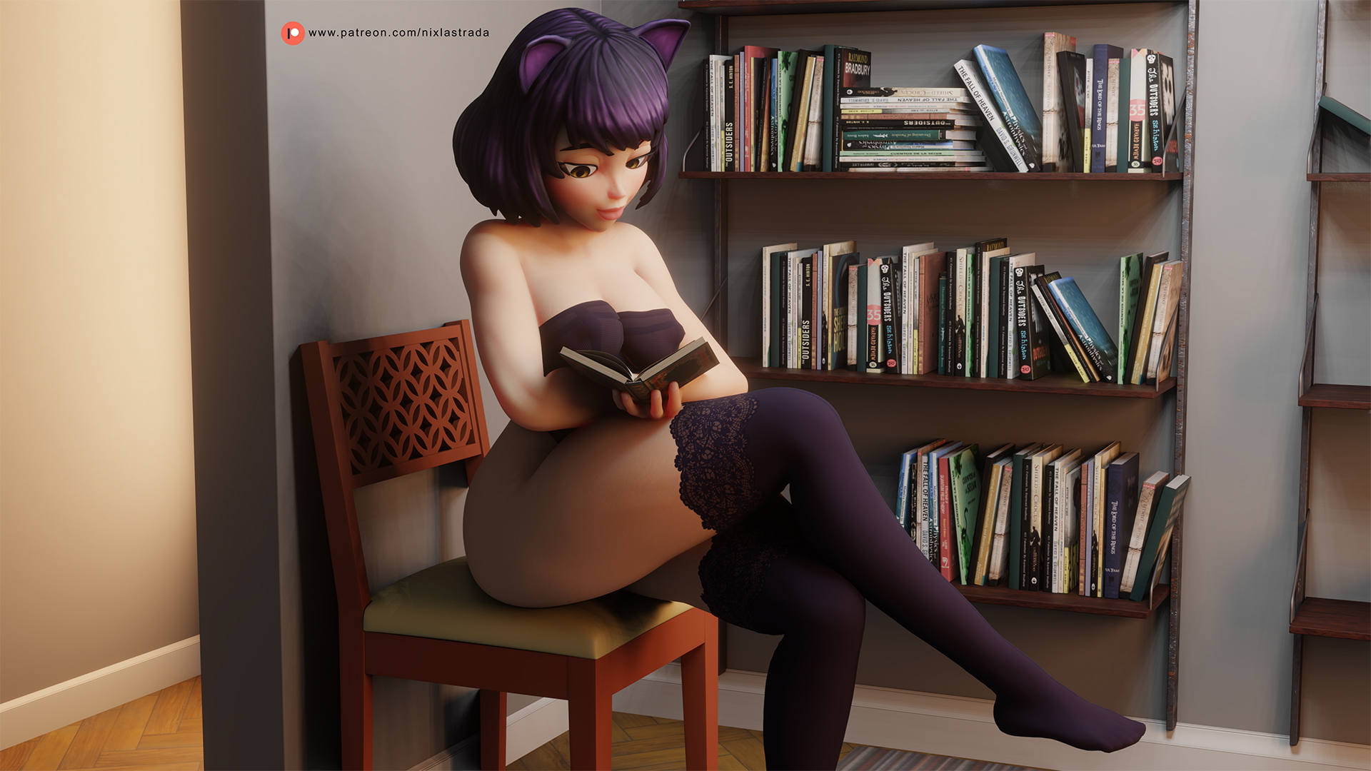 Blake Belladonna enjoying a good book in sexy lingerie