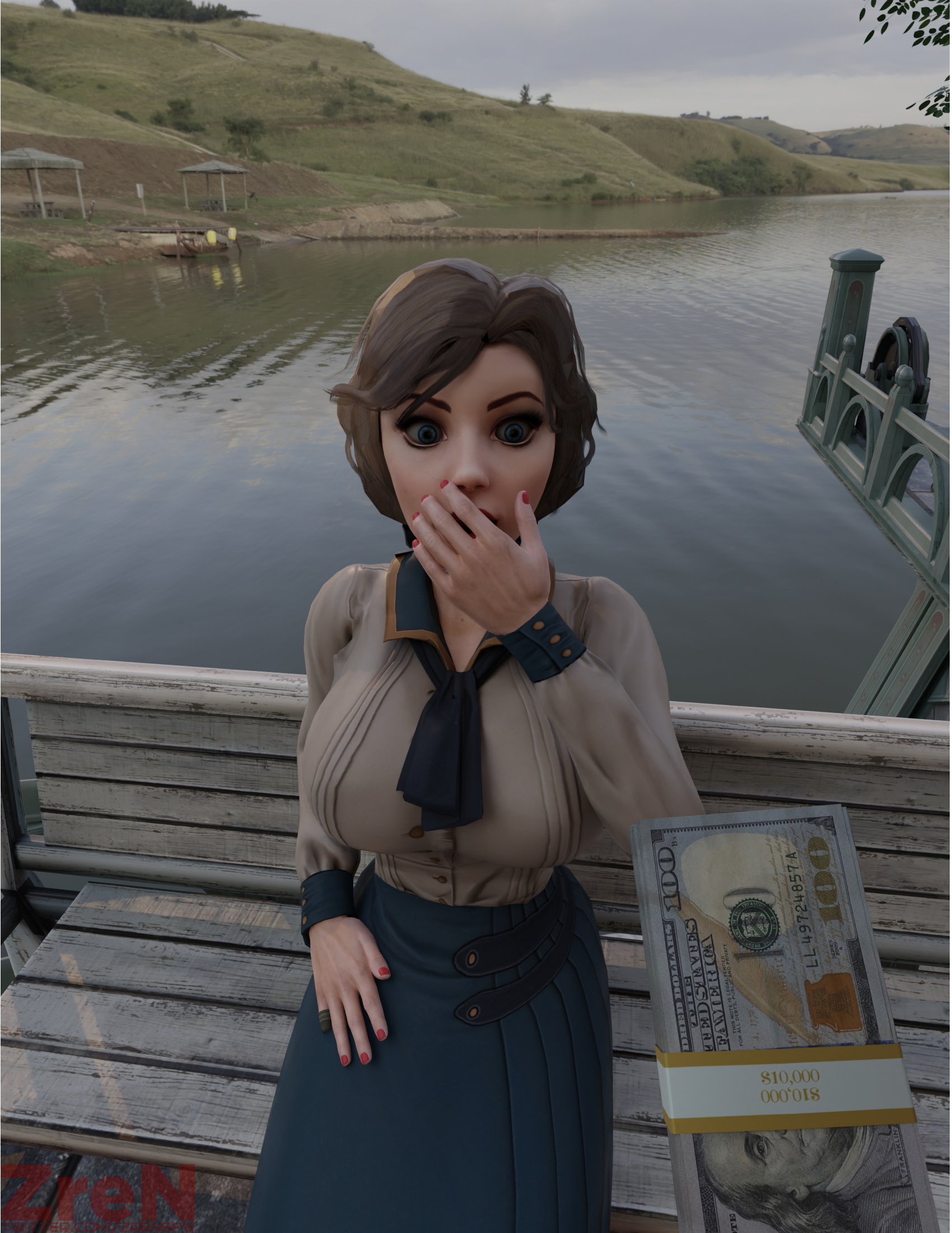 Liz gets bribed Bioshock Infinite Elizabeth Elizabeth Comstock Big Tits Big Boobs Big Breasts