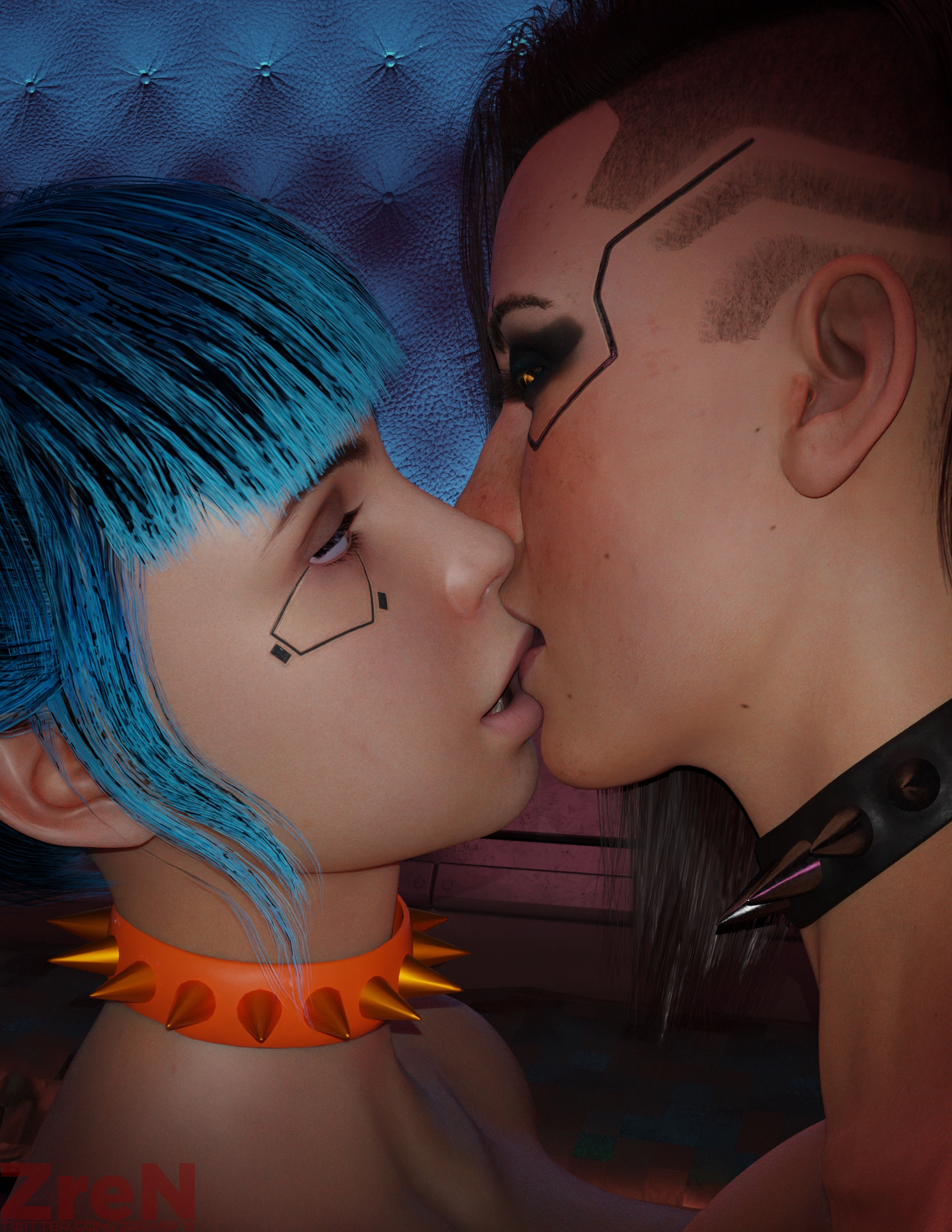 Blue Moon s secret affair Blue Moon Cyberpunk Valerie Cyberpunk2077 Lesbian Lesbians Lesbian Kiss