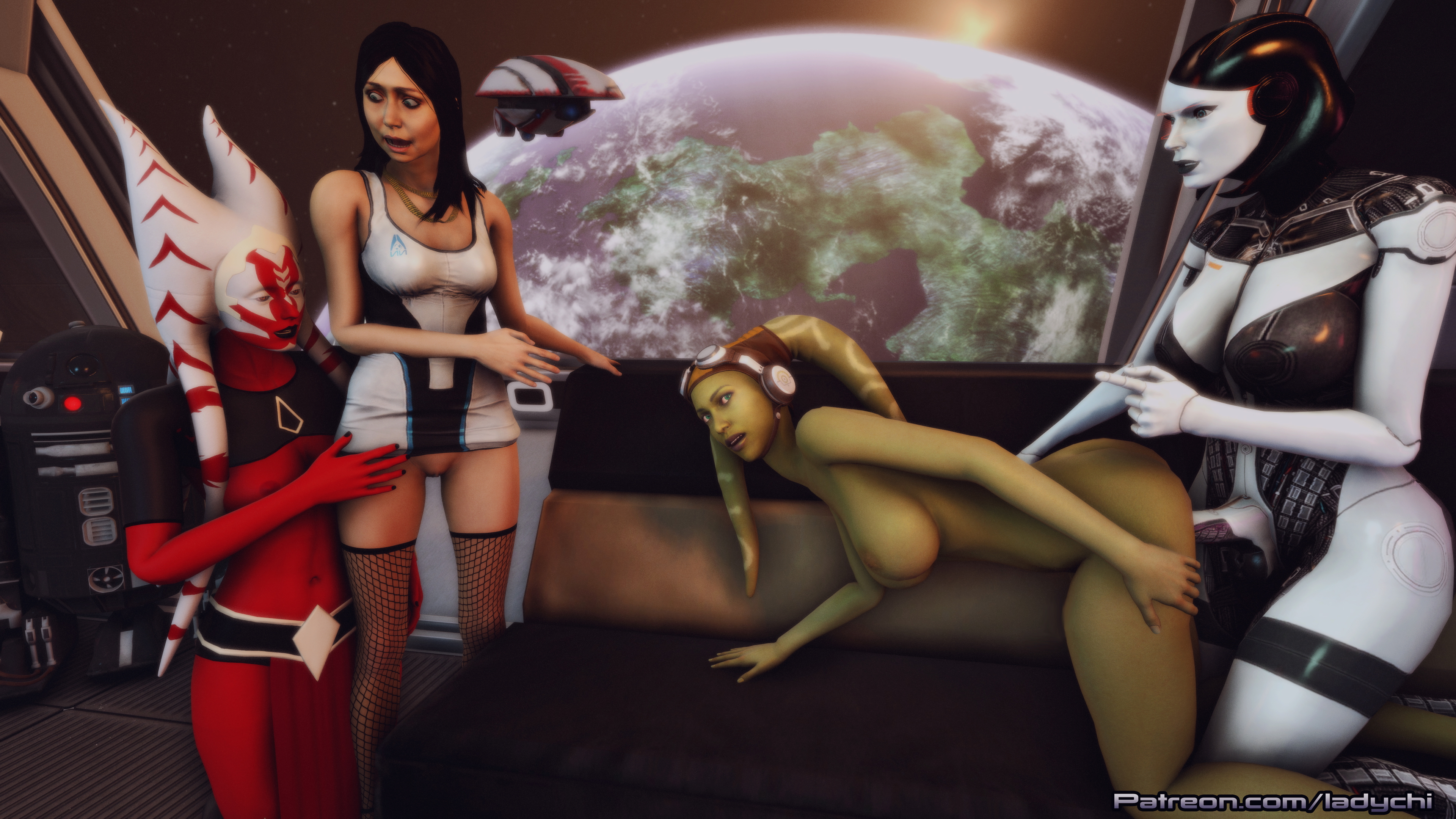 The Normandy visits the Alderan galaxy! Mass Effect Edi Star Wars Hera Twilek Lesbian Futanari Sfm Lesbians Girl On Girl Crossover Hentai Yuri Comic