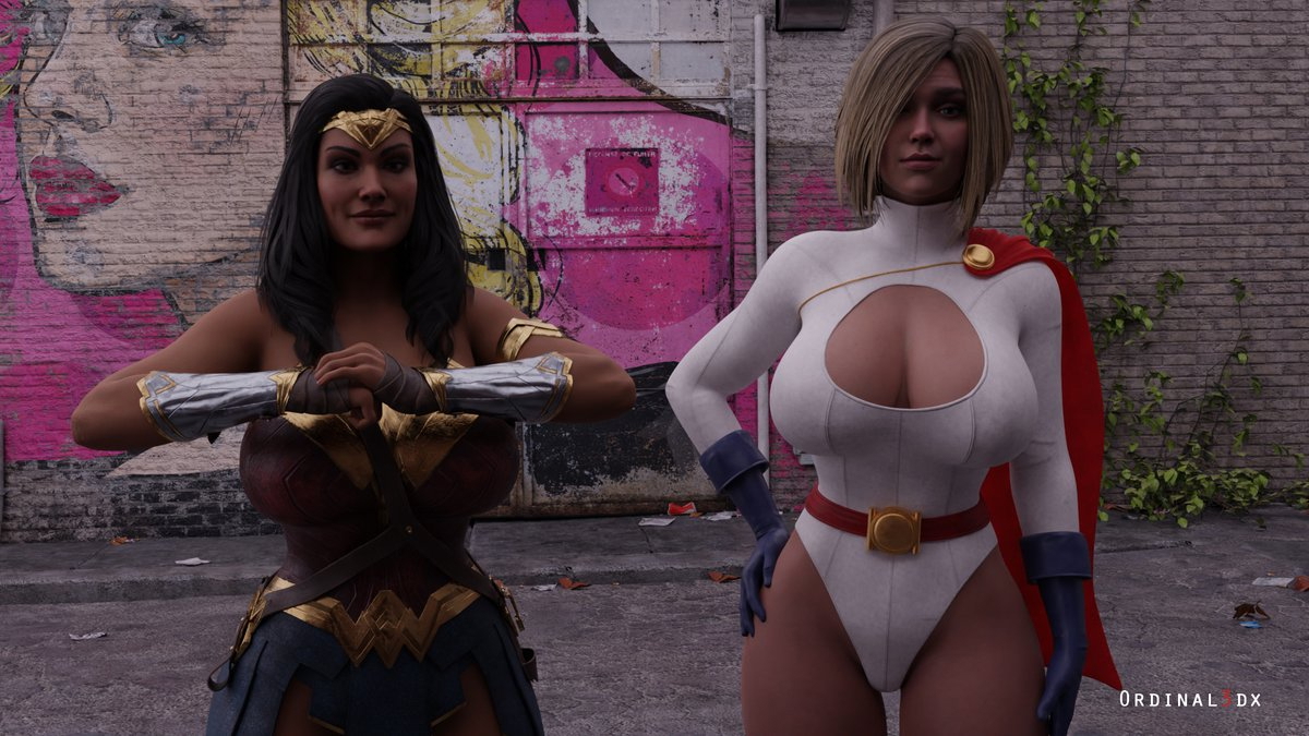 Superhero chase in alleyway scene.  Qos 3