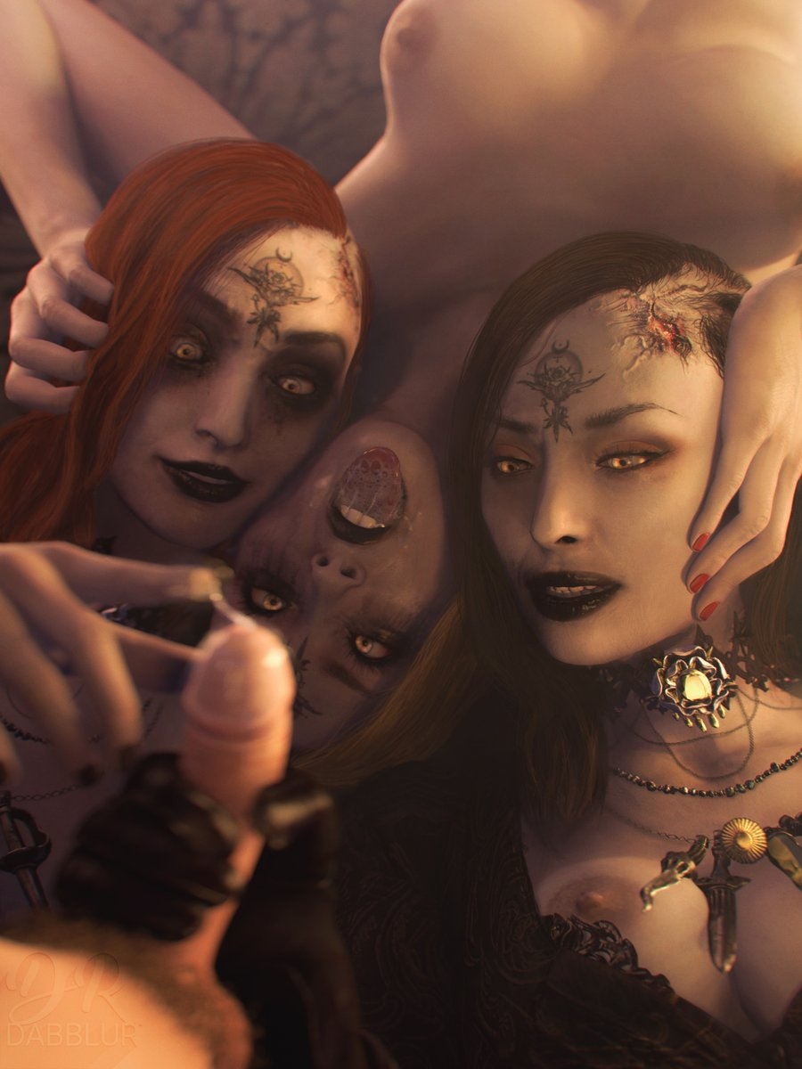 Daughters Dimitrescu Group Tug Cum variant on Patreon  Vampire Sisters Threesome Fantasy