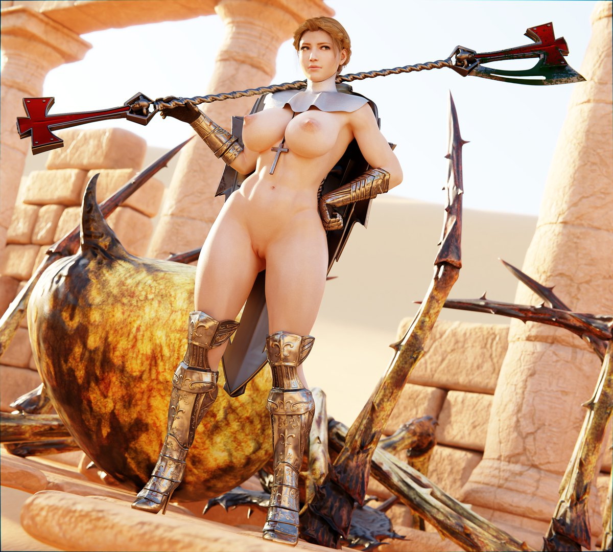 Battle Nun Aftermath SkyarsenicPixiv Faith gives 100 resistance to physical damage and poison Also  I finally gave her some greaves 3DCG 3DX OC Blender DAZ3D render nsfwtwt  Nun Render Faith