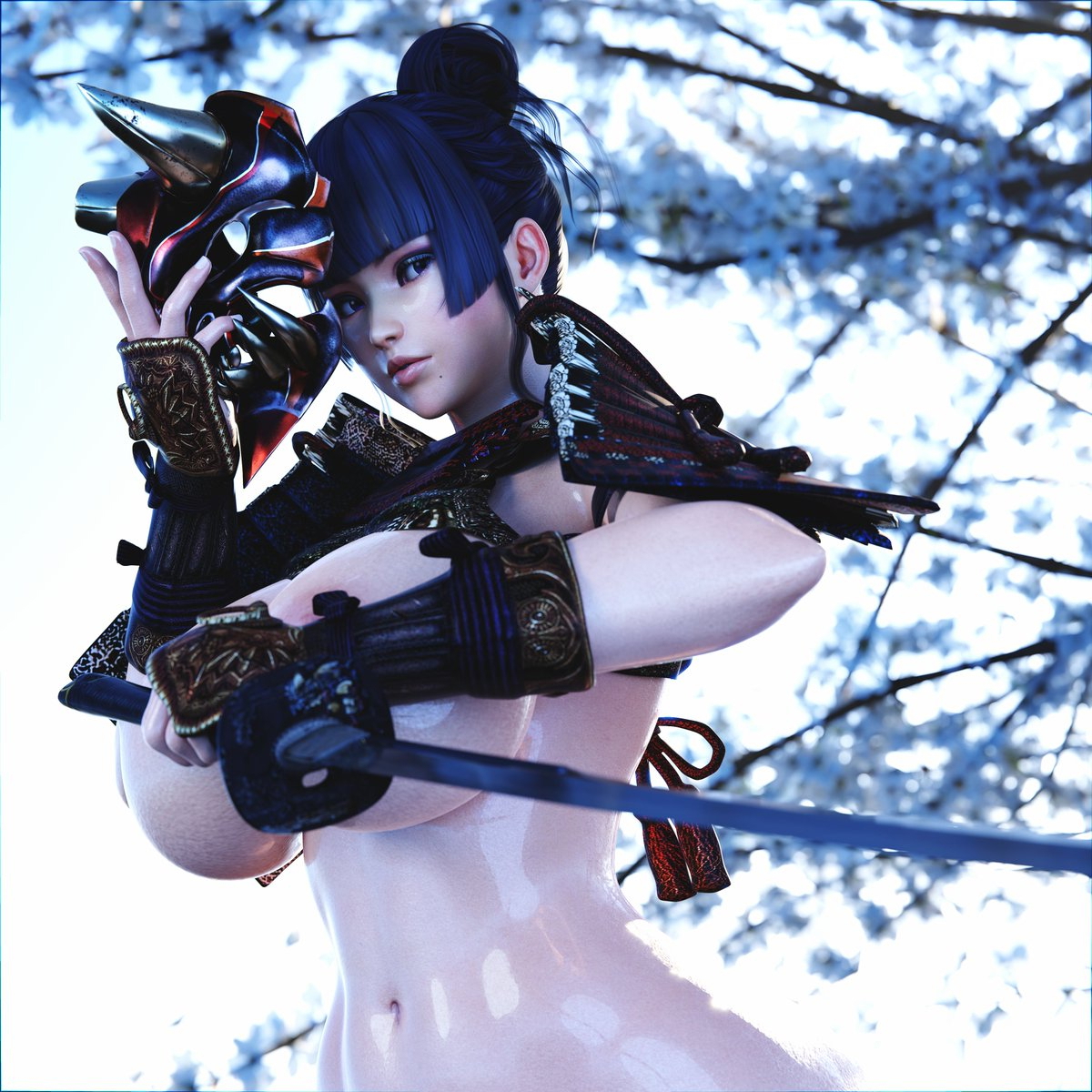 Isekai d Nyotengu Skyarsenic Pixiv Look at her Shes a samurai now 3DCG Nyotengu DOA Blender render Nyotengu Samurai