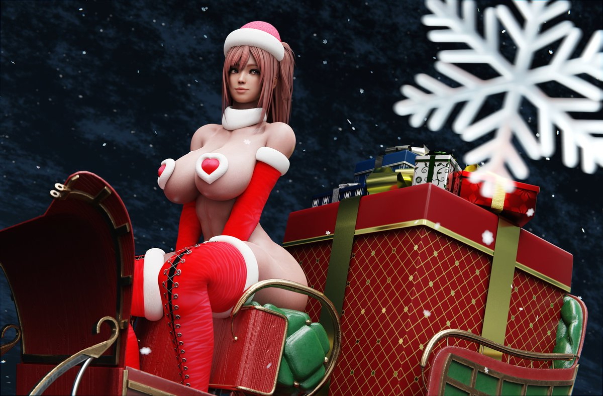 Little Miss Santa Honoka Skyarsenic Pixiv 7 days till Christmas DOA Blender render Christmas Honoka Christmas Render