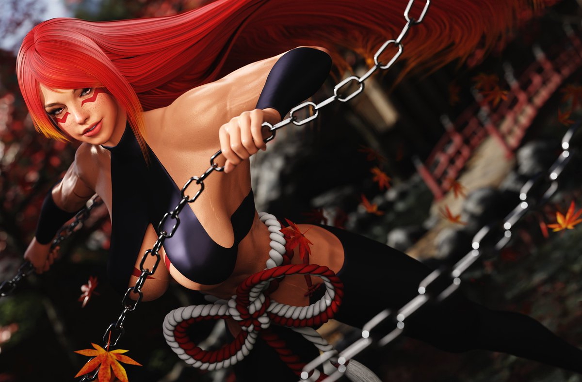 Skyarsenic Fuuma Kotarou The Sixth Showing off her badassery Outfit by themilkdrinker1 3DCG Blender FuumaKotarou Tenkaichi  