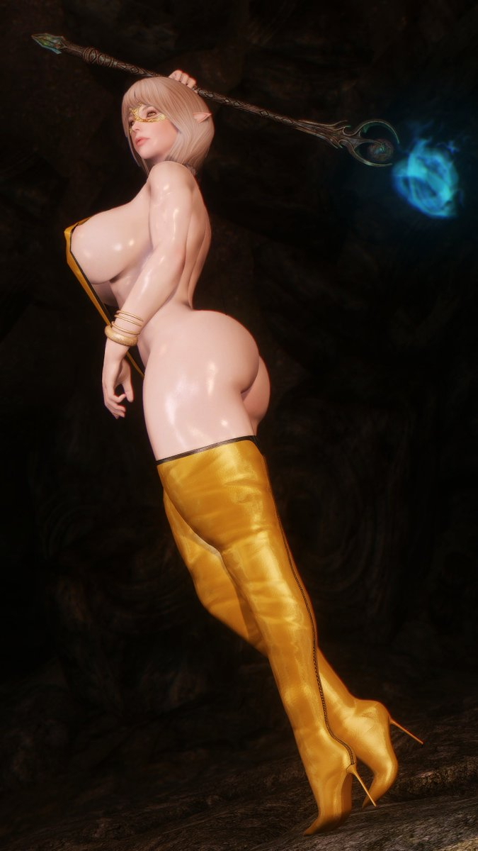 Golden Mage Skyarsenic Pixiv Modded Skyrim NSFW  Fantasy Art Gaming 4