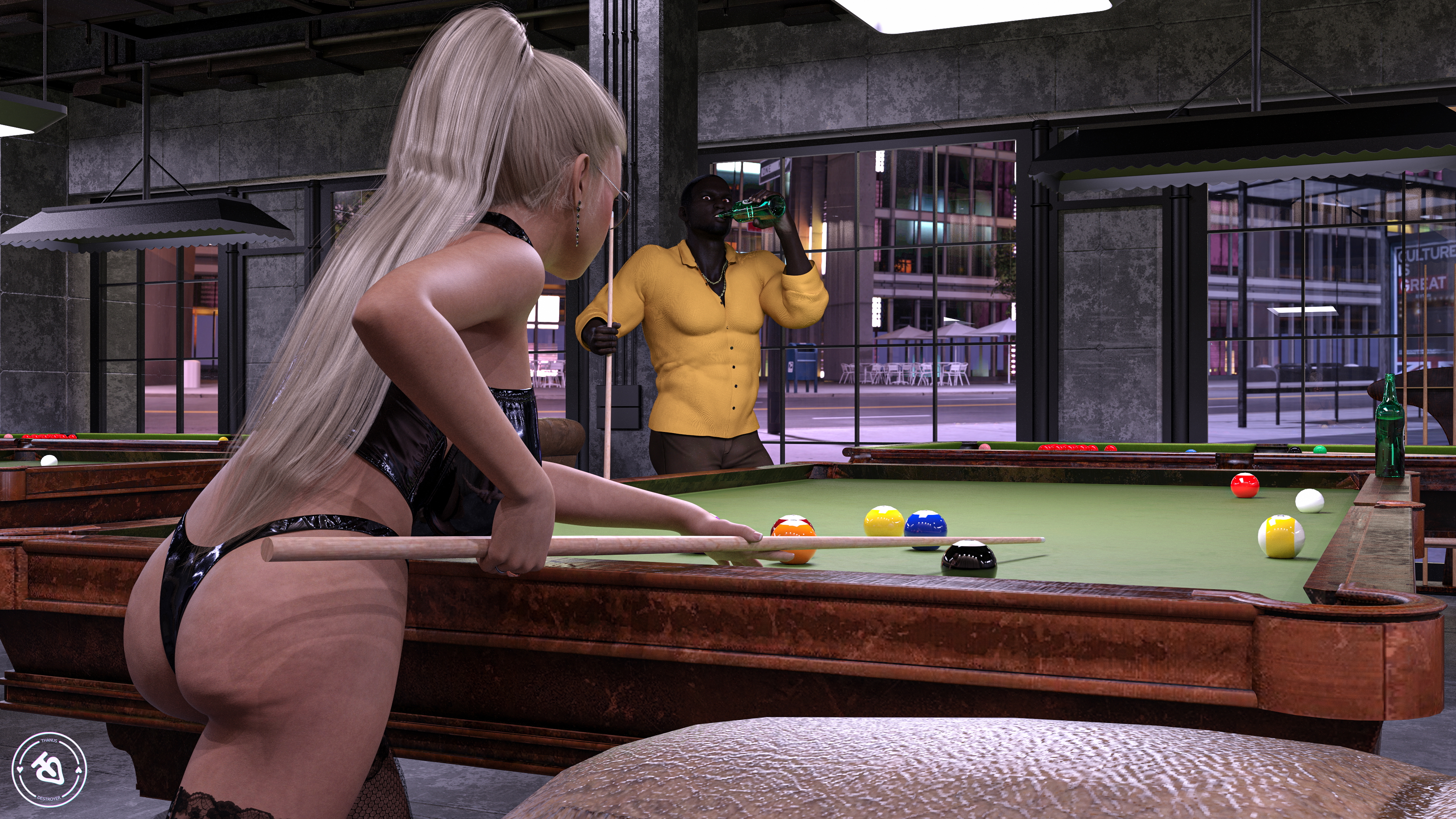 She can t help being bad at pool! She s been drinking!