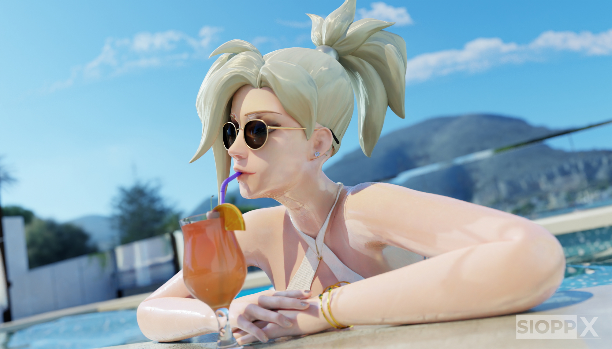 Mercy Swimsuit Photoshoot Overwatch Mercy Swimsuit Bikini 1girl