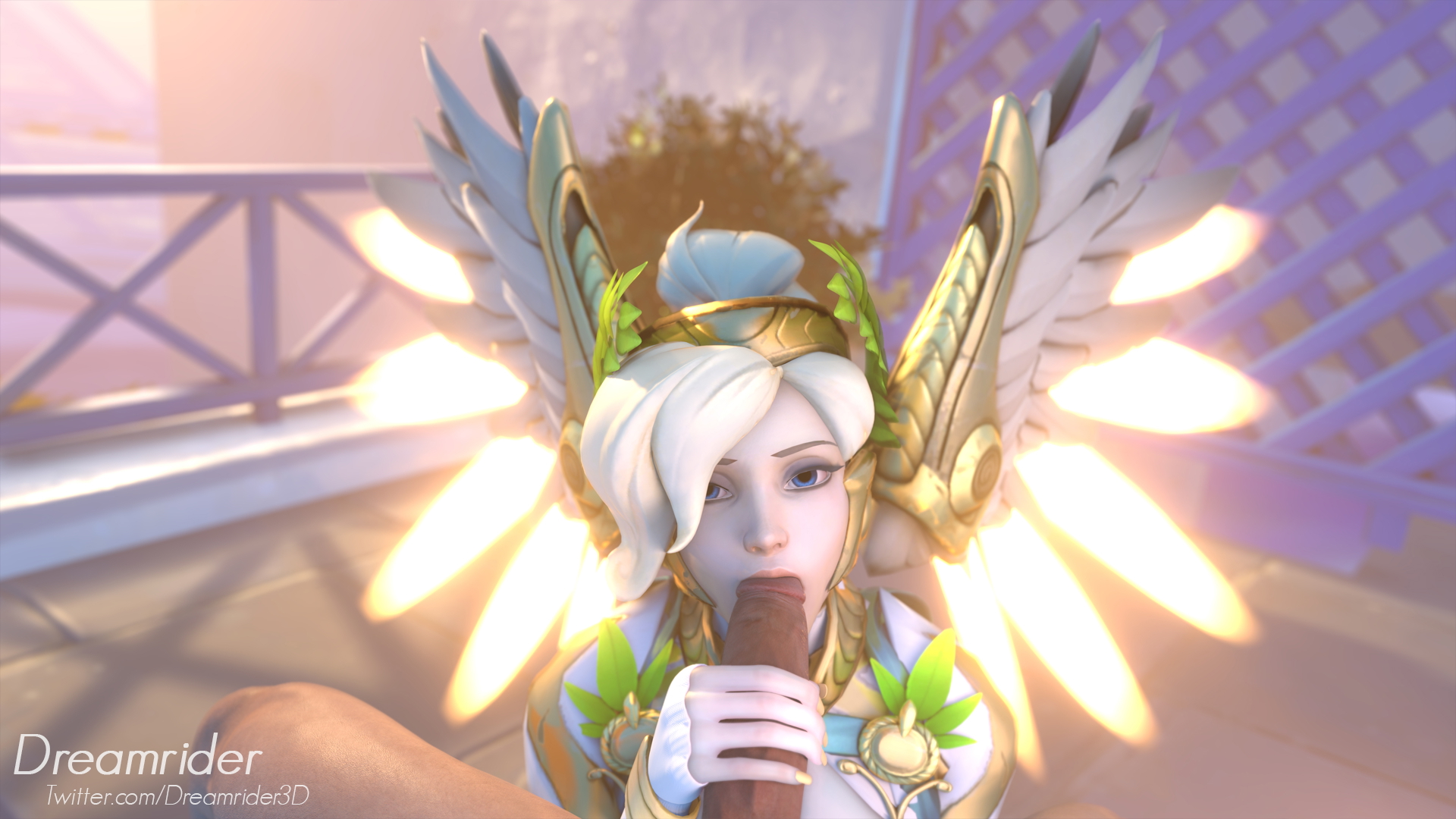 Mercy taking a well deserved break in Ilios Mercy Overwatch 3d Porn Blowjob Deep throat Mouth Fuck Innocent Big Cock 2