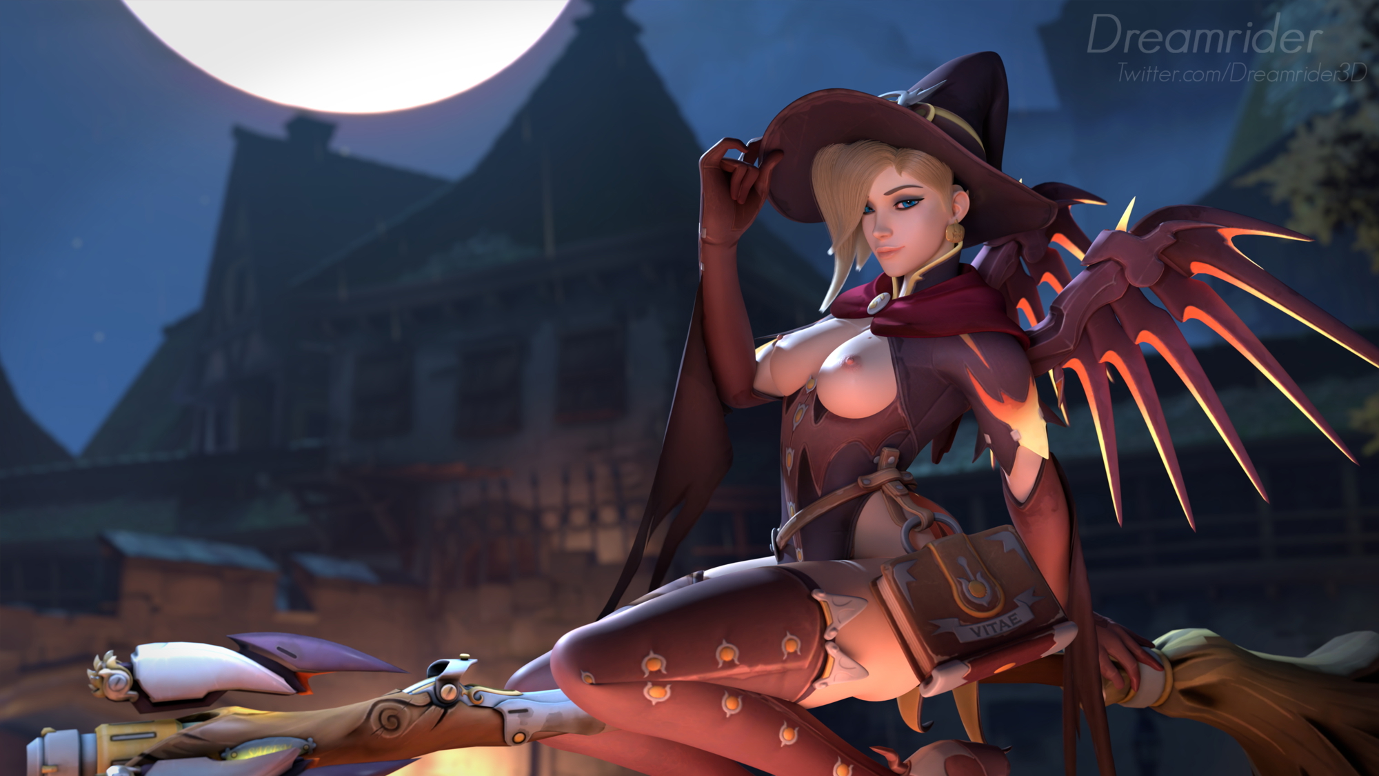 Halloween Mercy Mercy Overwatch 3d Porn Halloween Sexy Half Naked Natural Boobs Pussy Pumpkin Sensual Pose 2