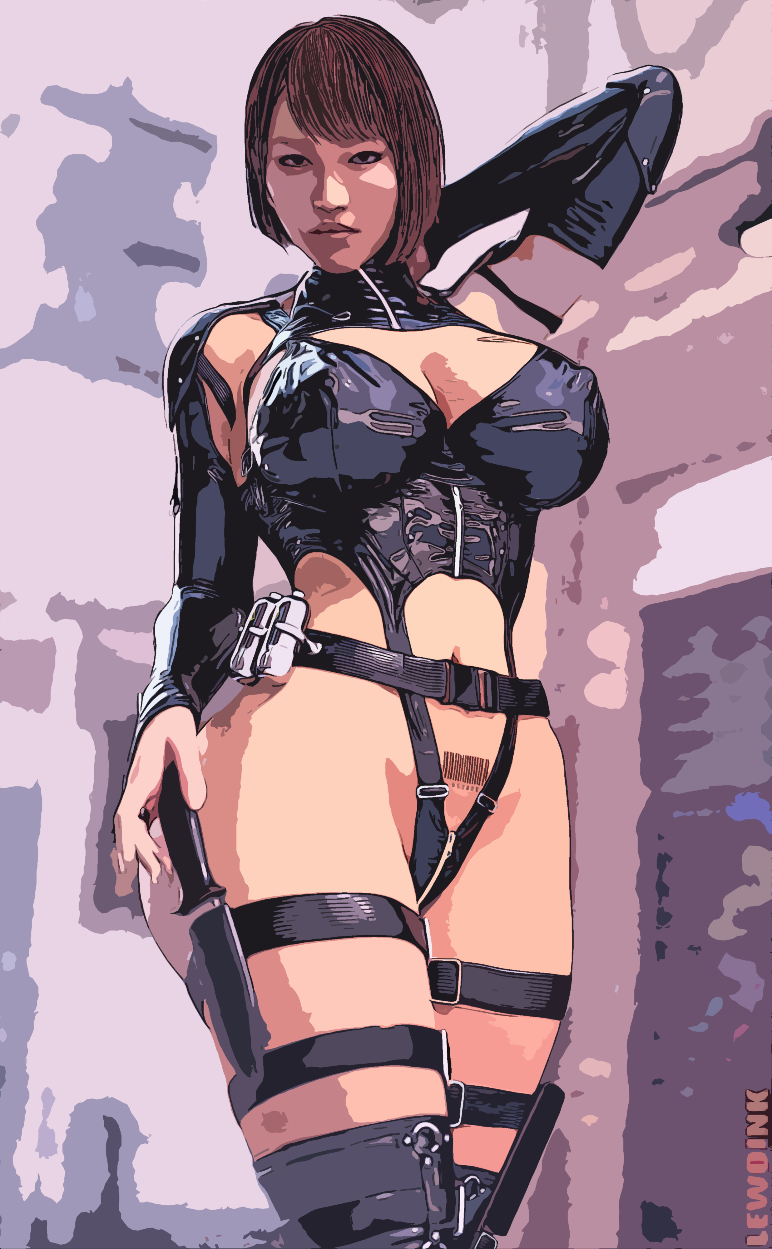GTA - Pharah  Sombra  Saeko and Alice Pharah Pharah (overwatch) Sombra Overwatch 2d Ponytail Pinup Hooker Whore Latex Latex Suit Miniskirt See Through Cigarette Smoking Exposed Exhibitionism White Hair Brunette Red head Big Tits Big boobs Bimbo Fanart Paint