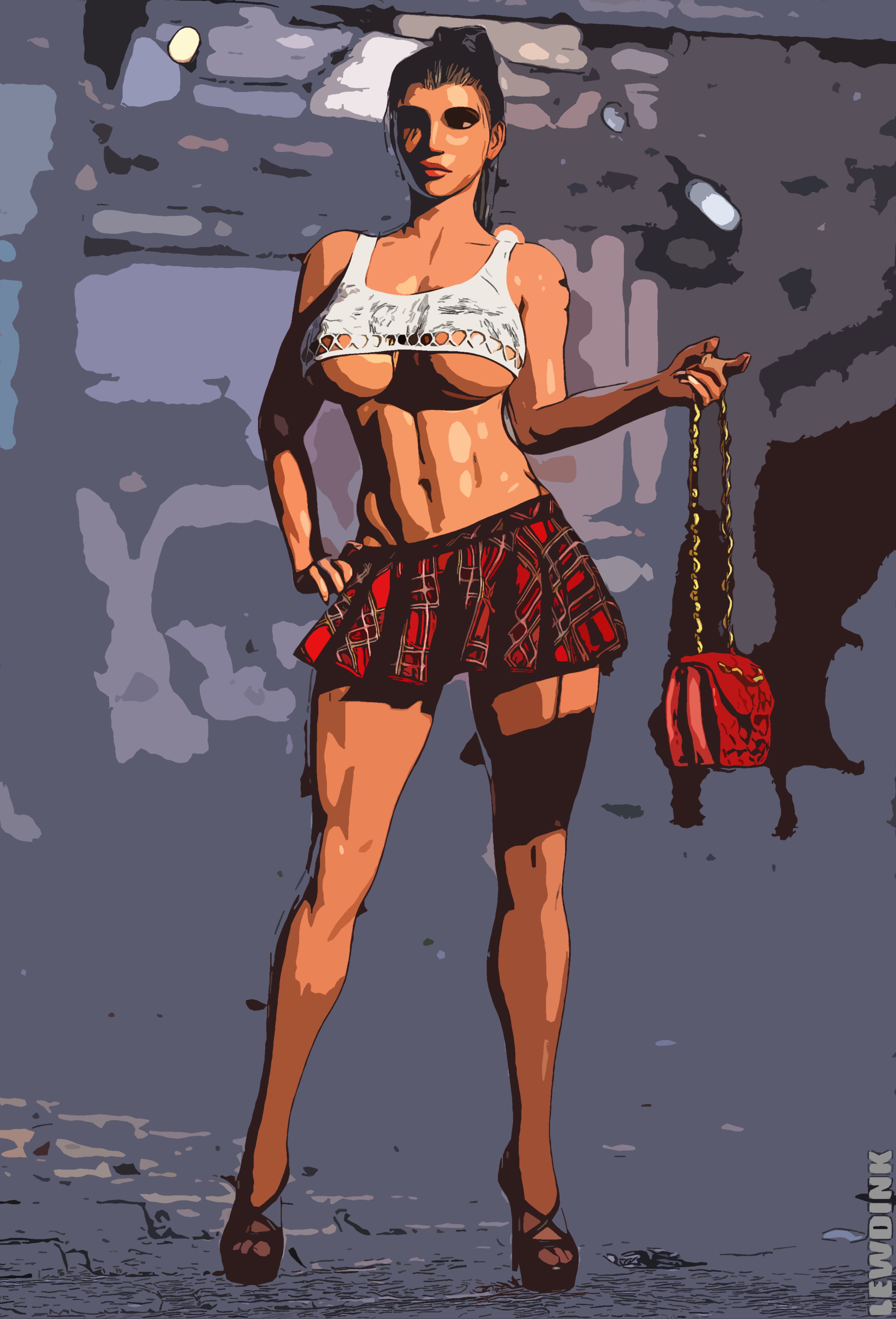 GTA - Pharah  Sombra  Saeko and Alice Pharah Pharah (overwatch) Sombra Overwatch 2d Ponytail Pinup Hooker Whore Latex Latex Suit Miniskirt See Through Cigarette Smoking Exposed Exhibitionism White Hair Brunette Red head Big Tits Big boobs Bimbo Fanart Paint 2
