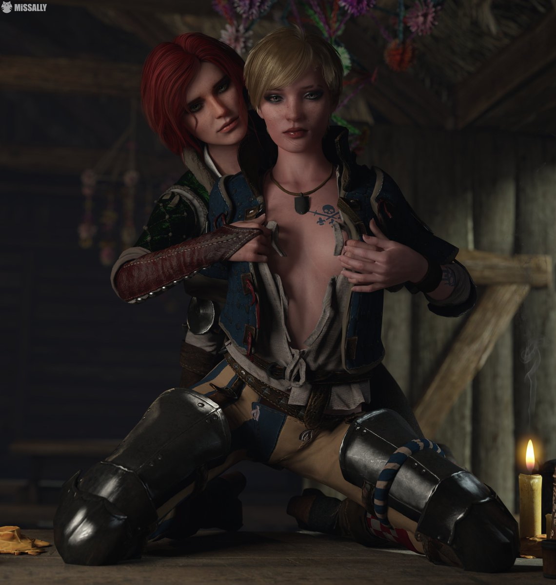 Triss Merigold and Bianca Ves The Witcher Sorceress Fantasy Magic Romance Red head Strong Video Games