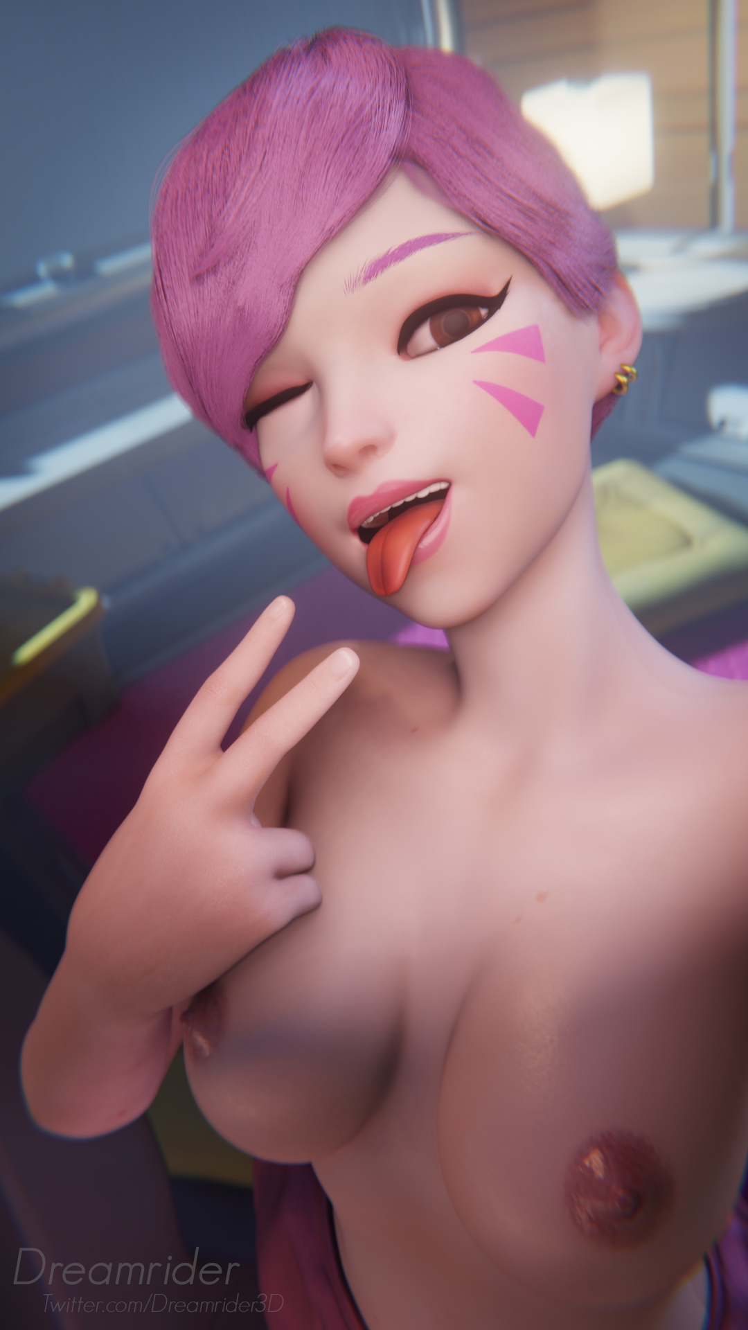 D.va's silly pose Dva (overwatch) Overwatch 3d Porn Teen Pose Dildo Small Boobs Pink Nipples Smile 2