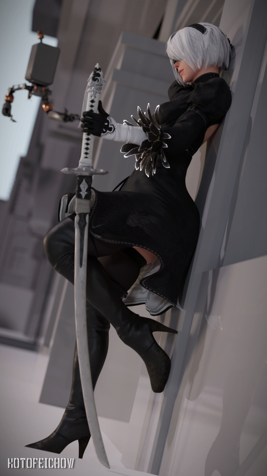 2B solo 2b Yorha2b Nier Automata White Hair 3dnsfw Nsfw Nude Stockings Ass Small Boobs Small Tits