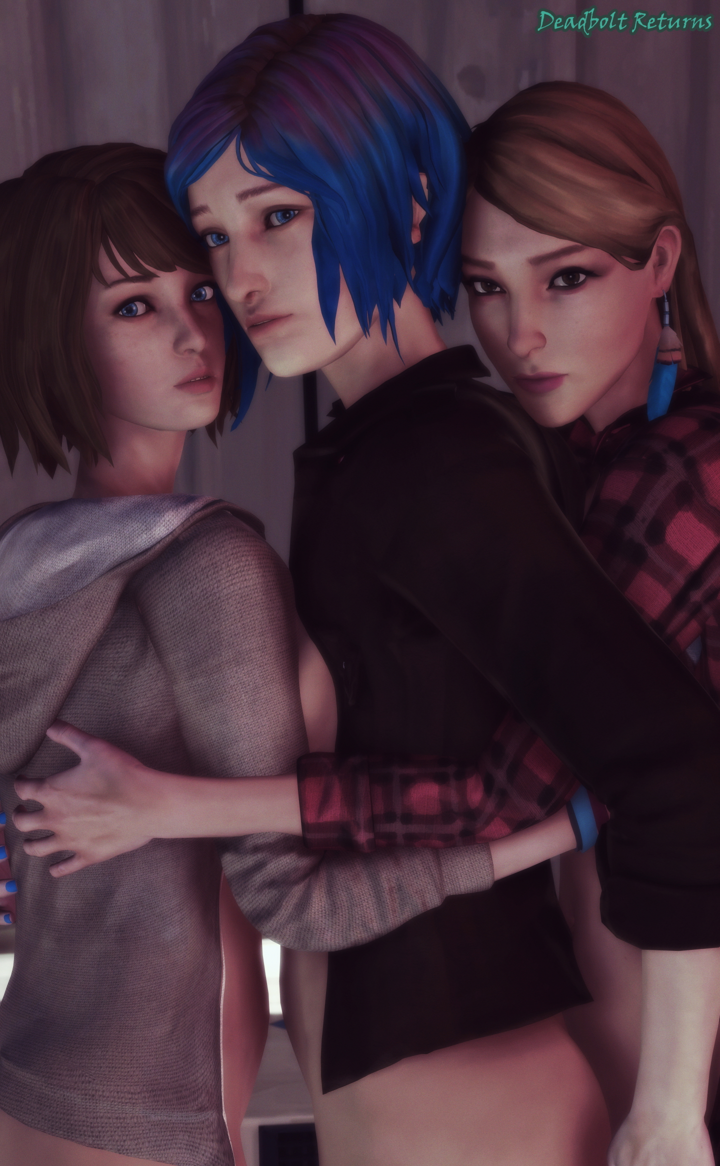 Life is Strange Trio in Frank s RV Life Is Strange Max Caulfield Chloe Price Rachel Amber Lesbian Lesbians Lesbian Threesome Source Filmmaker Sfm