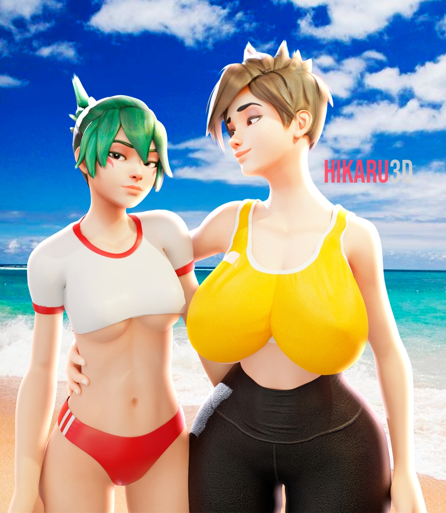 Tracer and Kiriko in the bach Tracer Kiriko Overwatch 3d Porn