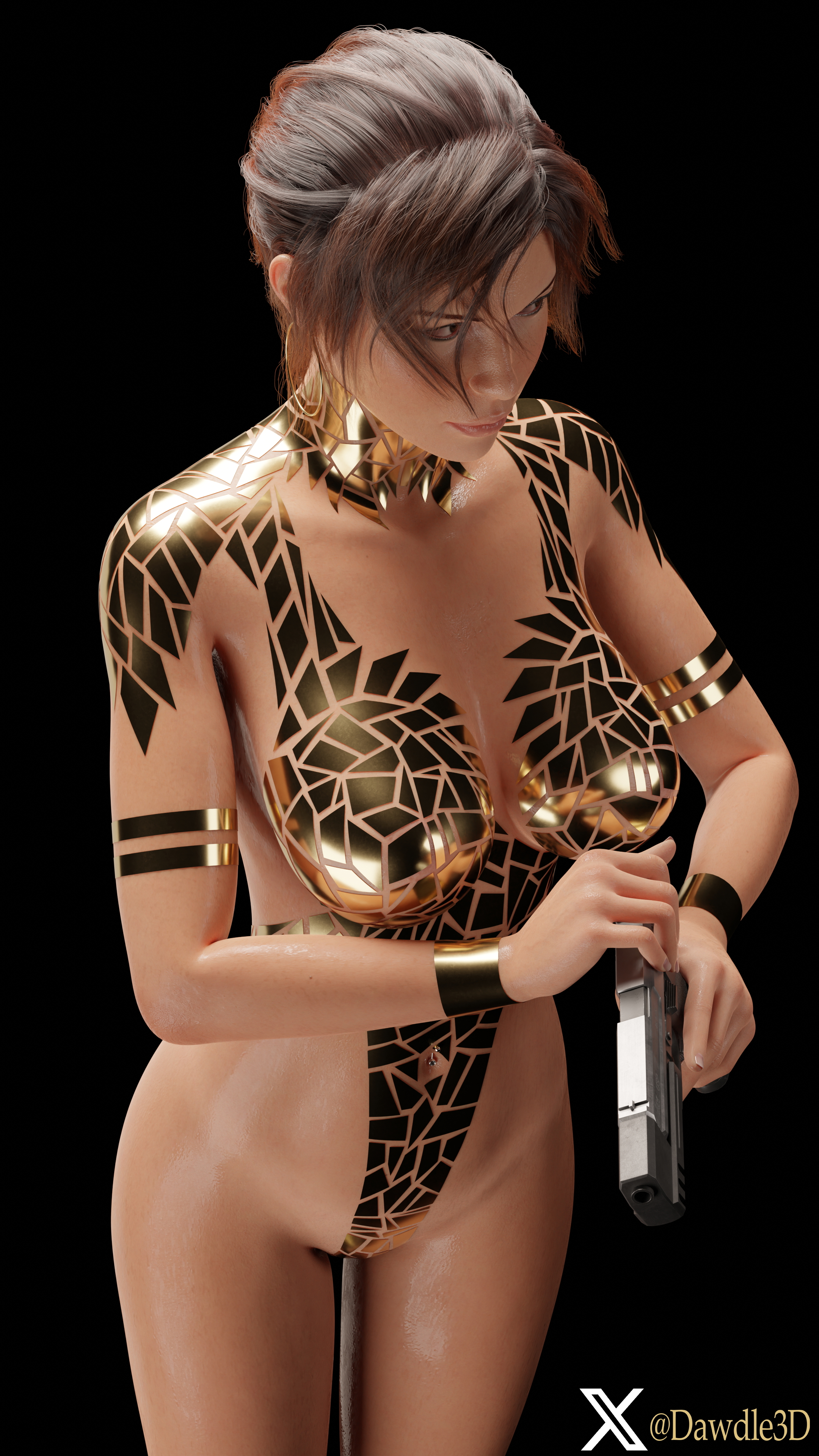My Lara Croft Practice wearing Gold Tape Tomb Raider Lara Croft 3d Porn Nude 3