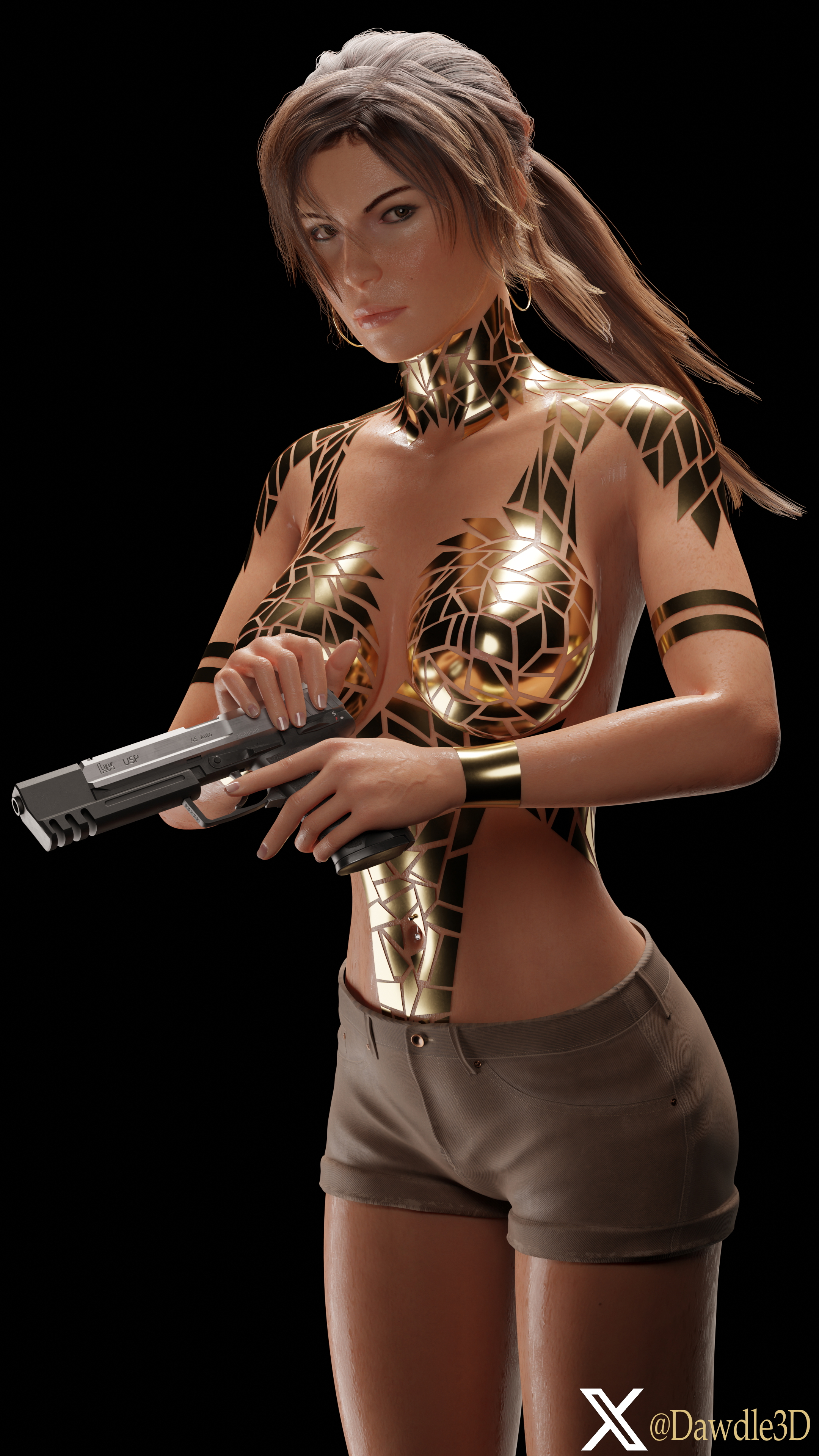 My Lara Croft Practice wearing Gold Tape Tomb Raider Lara Croft 3d Porn Nude 7
