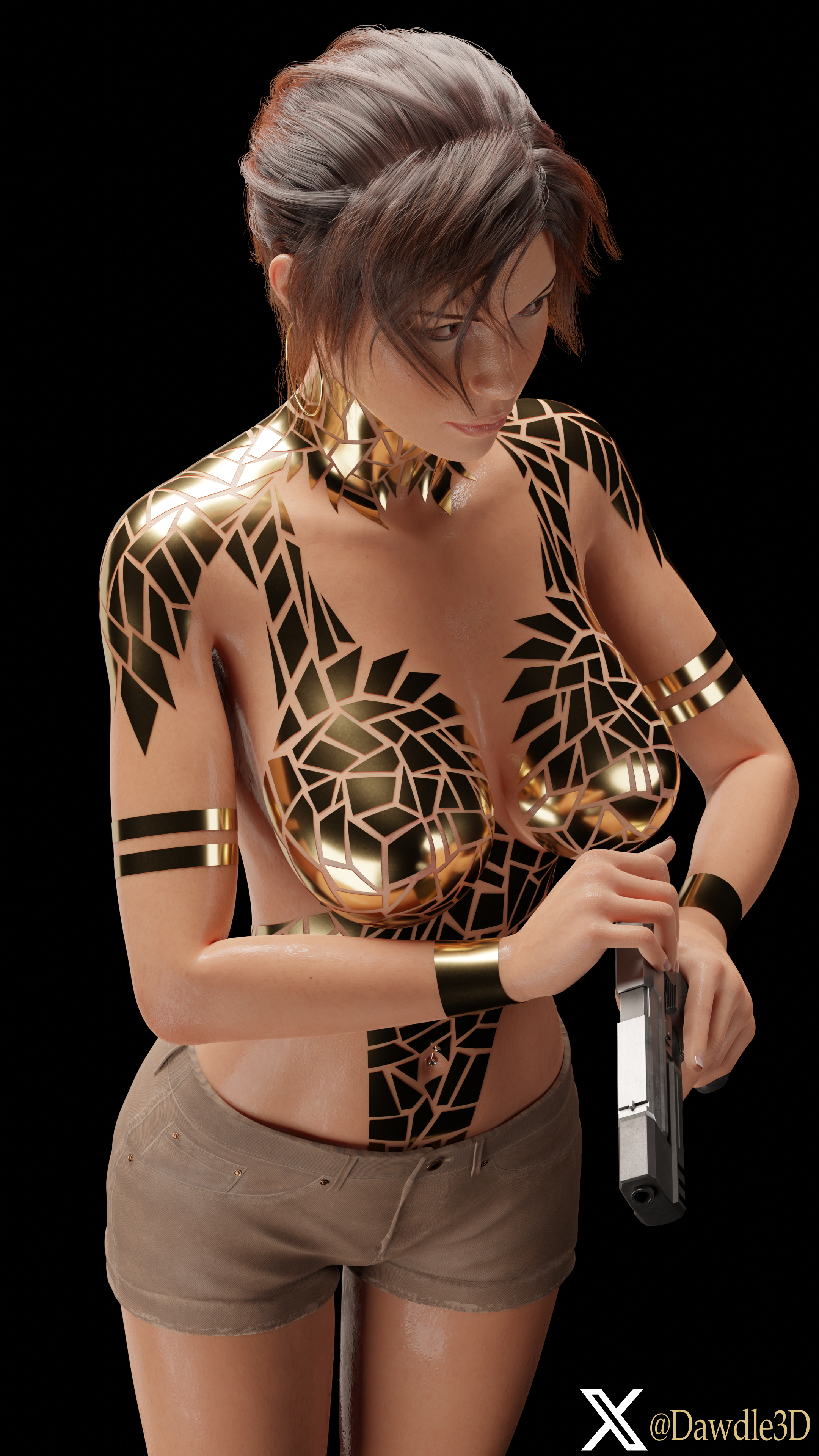 My Lara Croft Practice wearing Gold Tape Tomb Raider Lara Croft 3d Porn Nude 8
