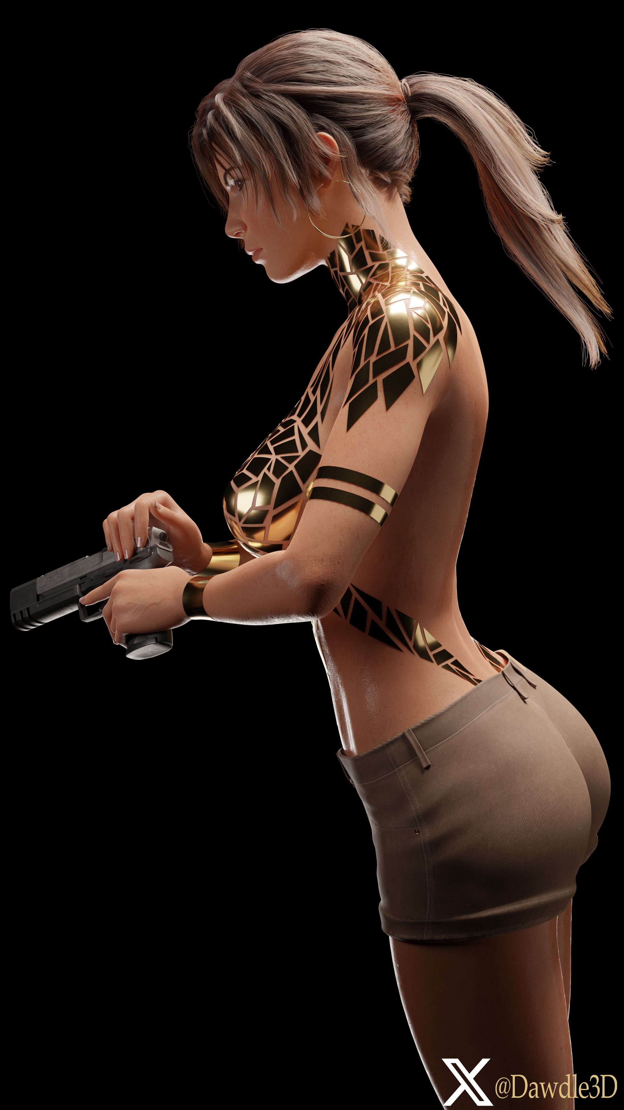 My Lara Croft Practice wearing Gold Tape Tomb Raider Lara Croft 3d Porn Nude 9