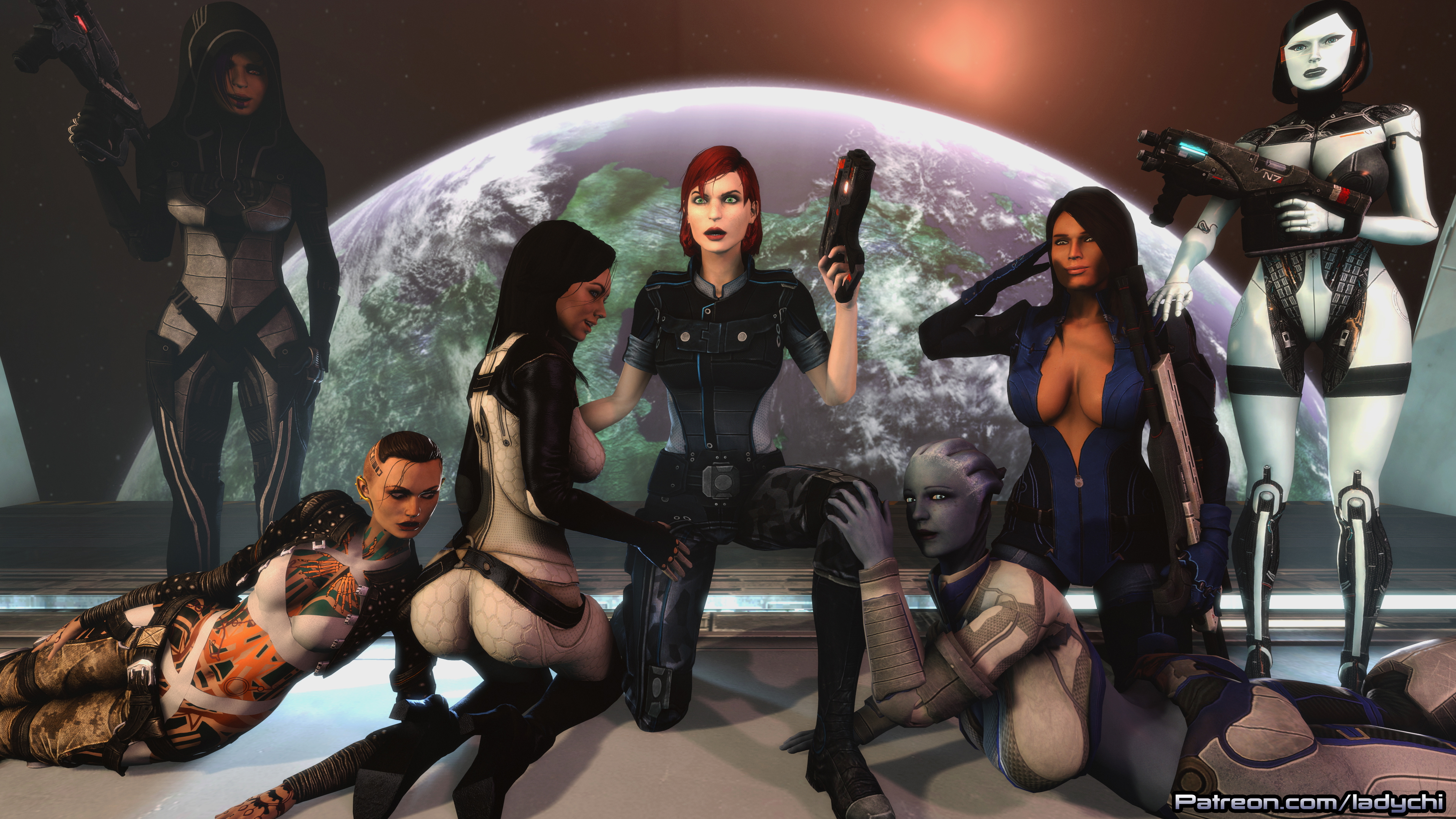 All hands(ass  tits  and pussy) on deck! Mass Effect Asari (mass Effect) Commander Shepard Liara T Soni Ashley Williams Posing Lesbian Sexy 3d Girls Nude Naked Videogame Ass Pussy Femshep Tattoos 3